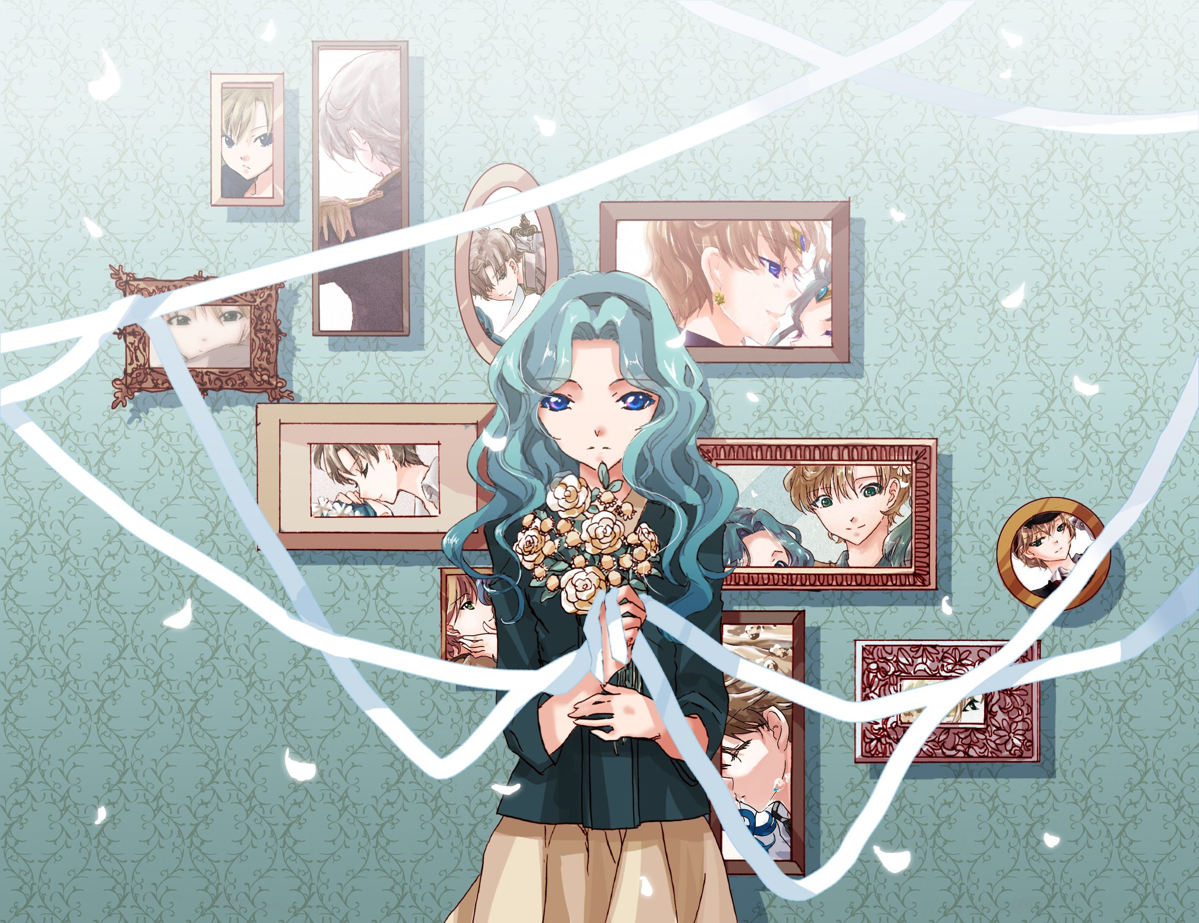 haruka, senshi, green, kaiou, michiru, sailor, bouquet, 1080P, tenou, bishoujo, outerwear, moon, HD Wallpaper
