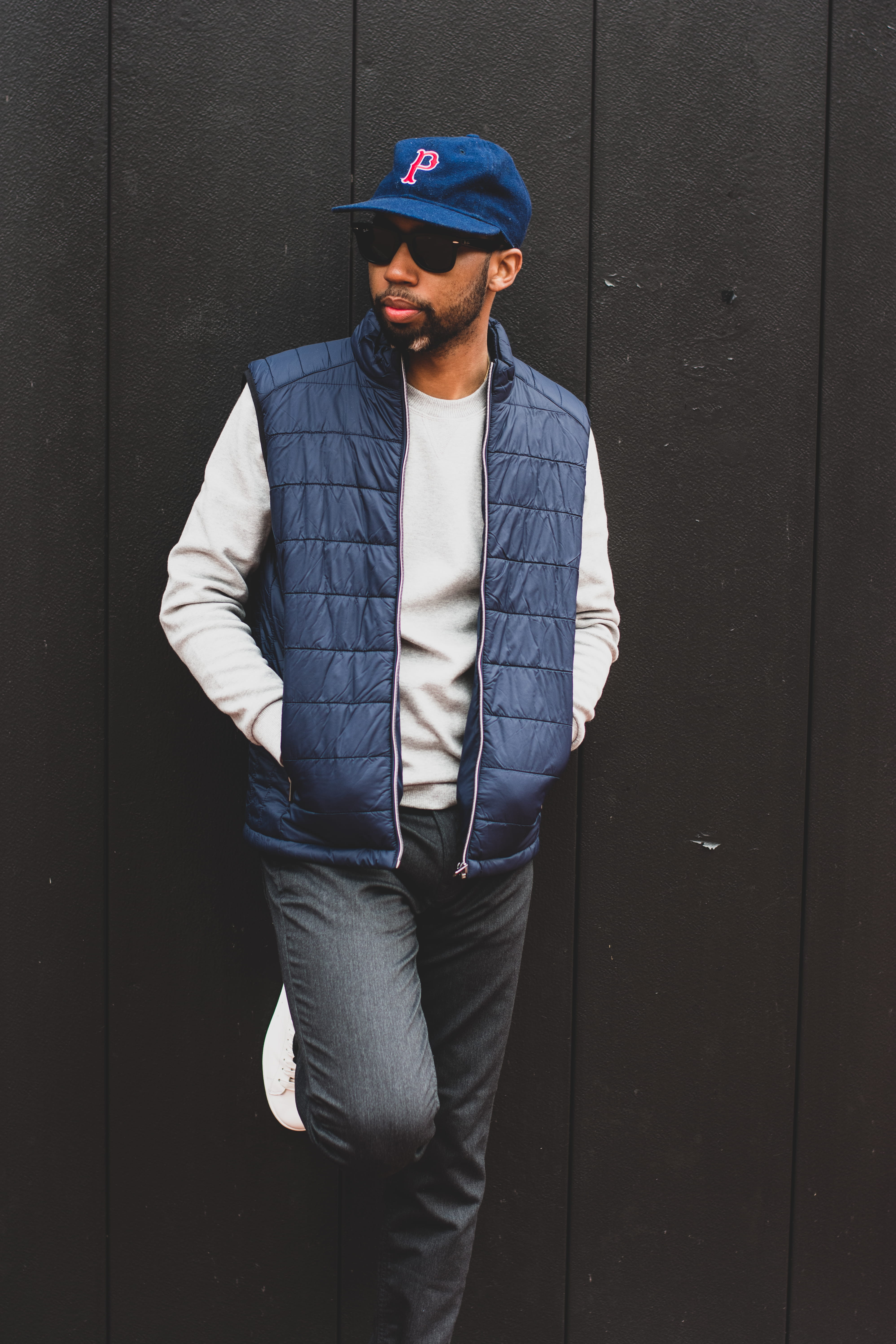 photo, man, three quarter length, guy, outerwear, leaning, young adult, facial hair, standing, headwear, urban, men, wear, young men, posture, hat, glasses, Phone HD Wallpaper
