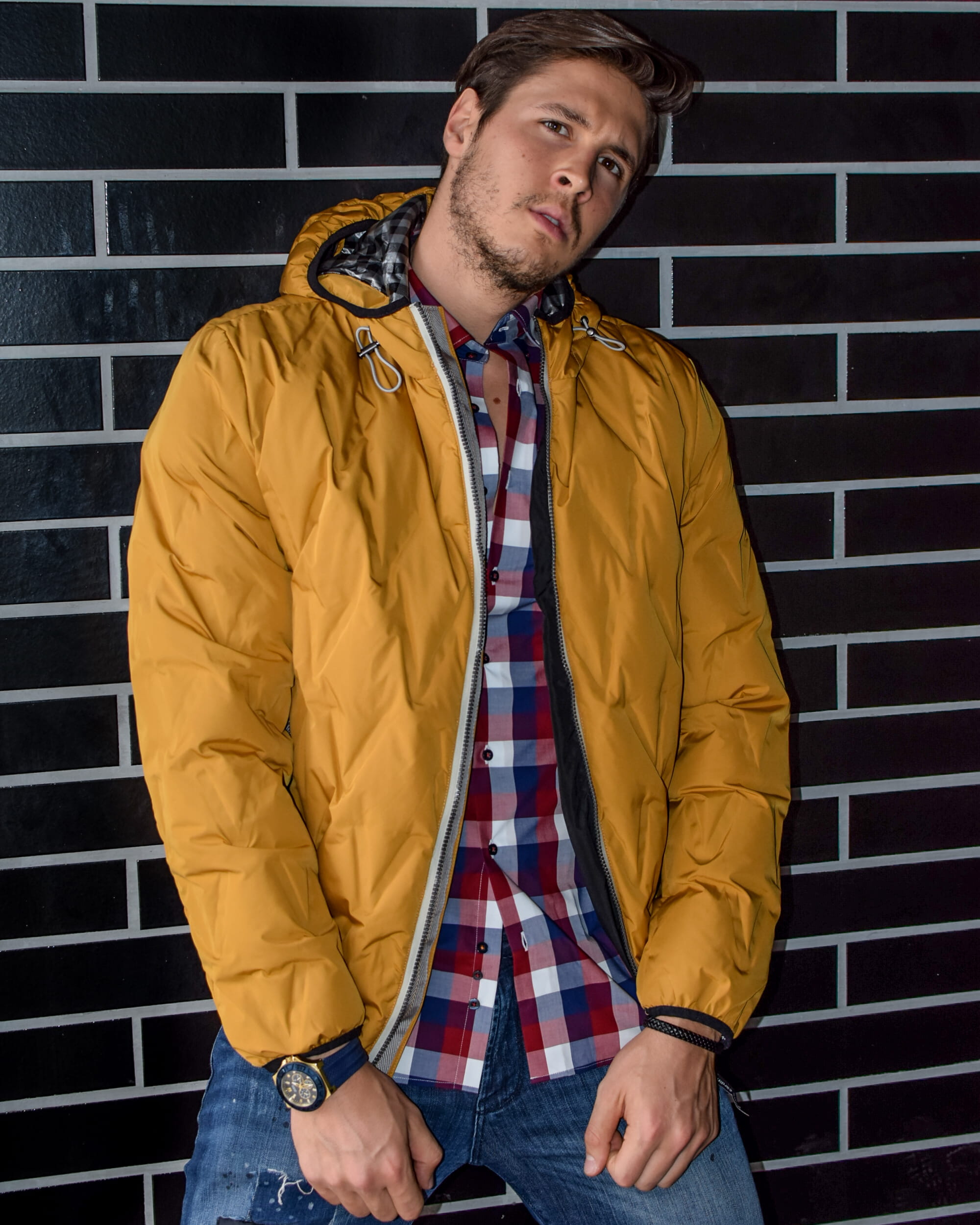 man, fashionable, front view, casual, three quarter length, photoshoot, indoors, person, 1080P, posing, architecture, style, wall, wearing, zip, clothing, Phone HD Wallpaper