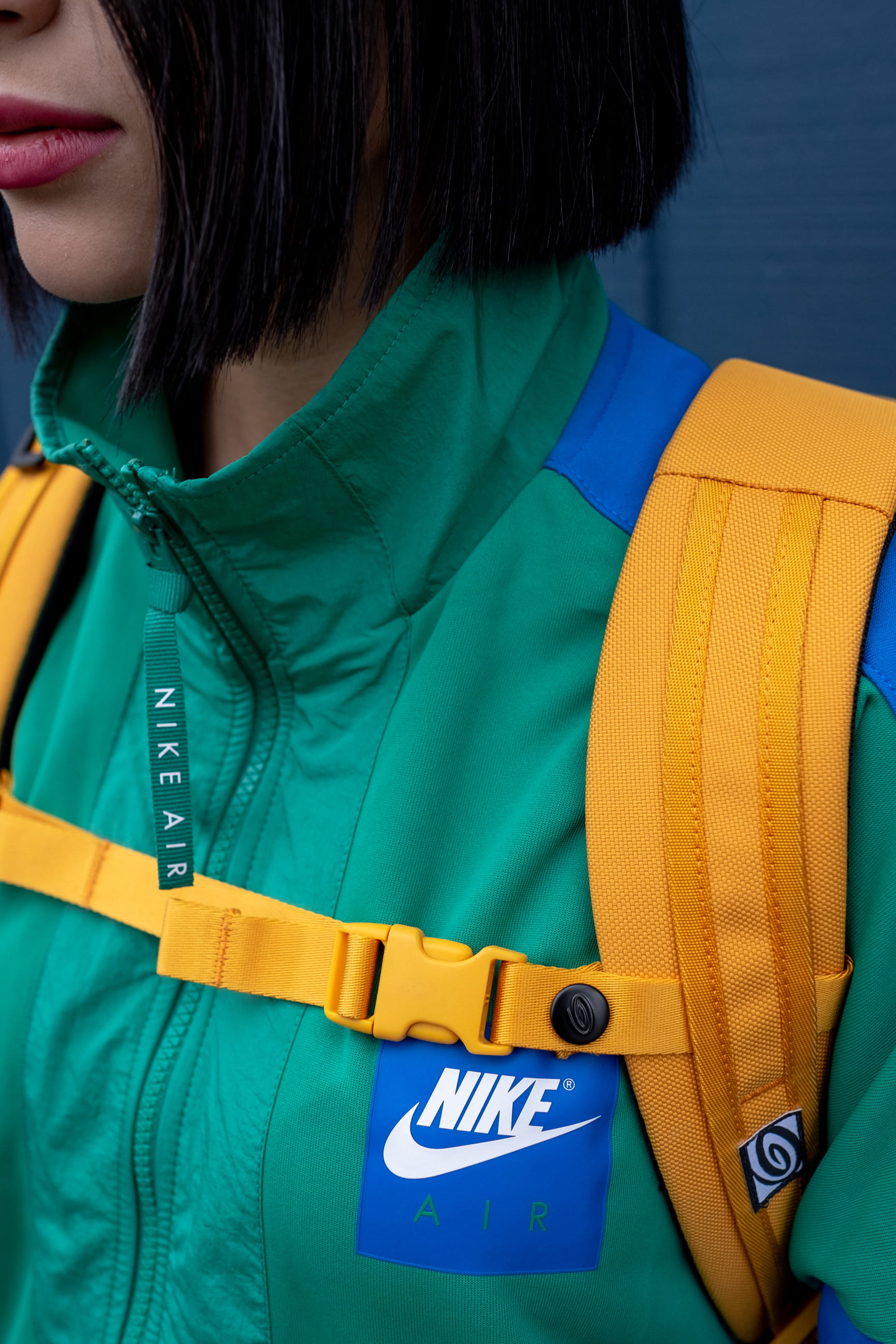 backpack, portrait, zip, young women, woman, young adult, one person, black hair, wear, model, style, strap, leisure activity, green, women, fun, jacket, Phone HD Wallpaper