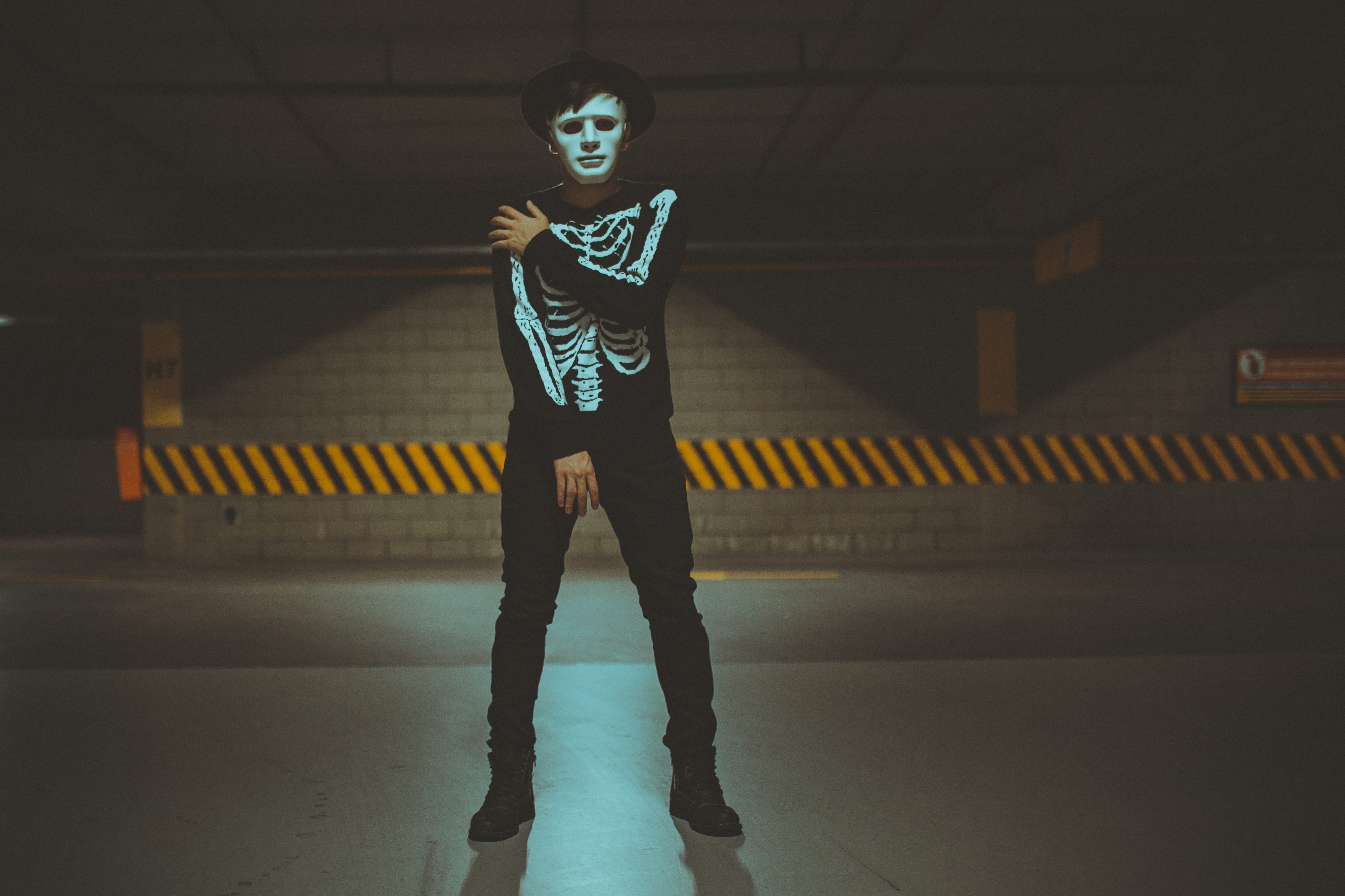 illuminated, casual, pose, standing, clothing, skeleton, male model, youth, young, fashionable, outfit, leisure activity, fashion, urban, built structure, HD Wallpaper