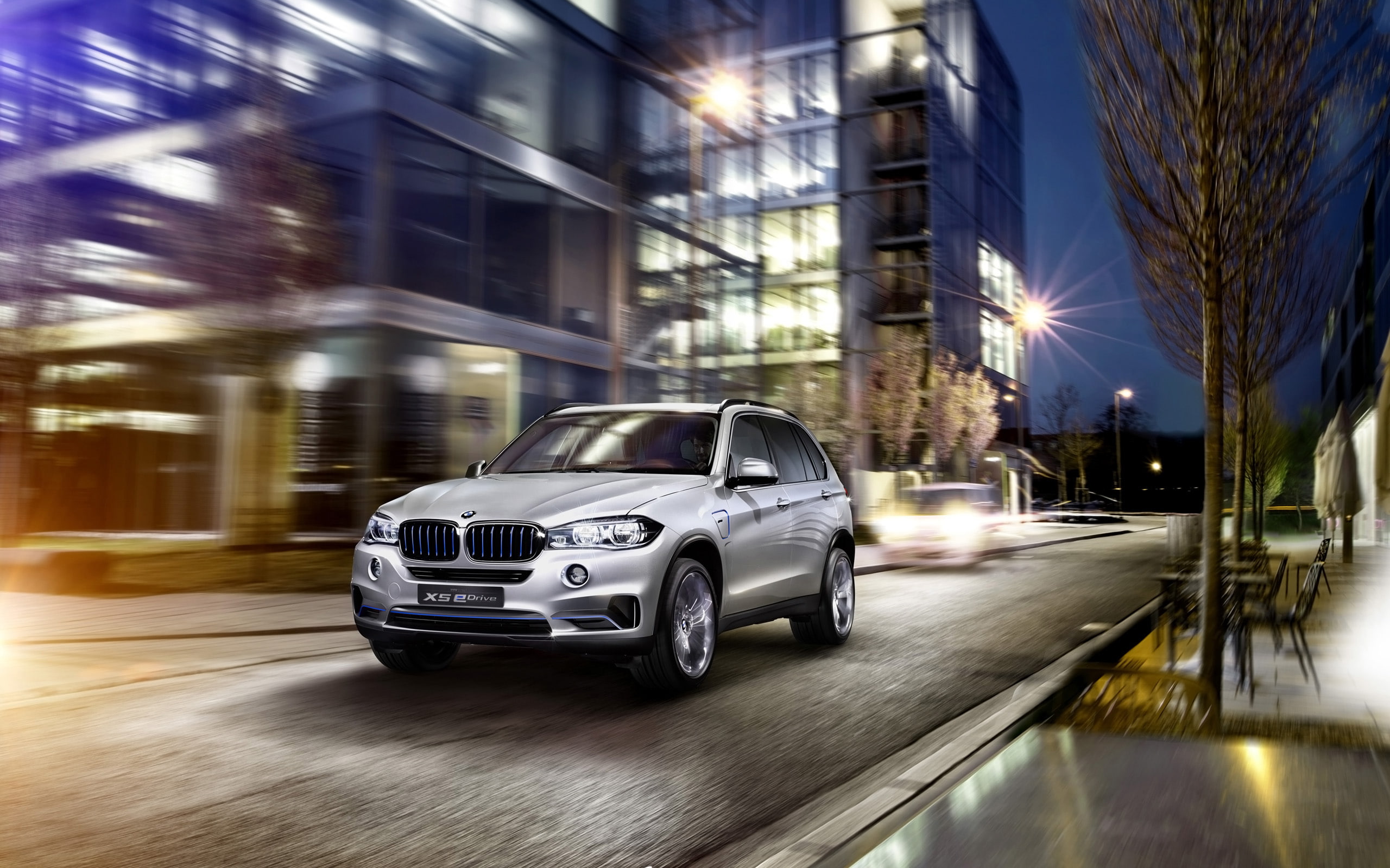 night, silver, concept, x, 2K, bmw, suv, car, street, edrive, bmw concept x5 edrive, HD Wallpaper