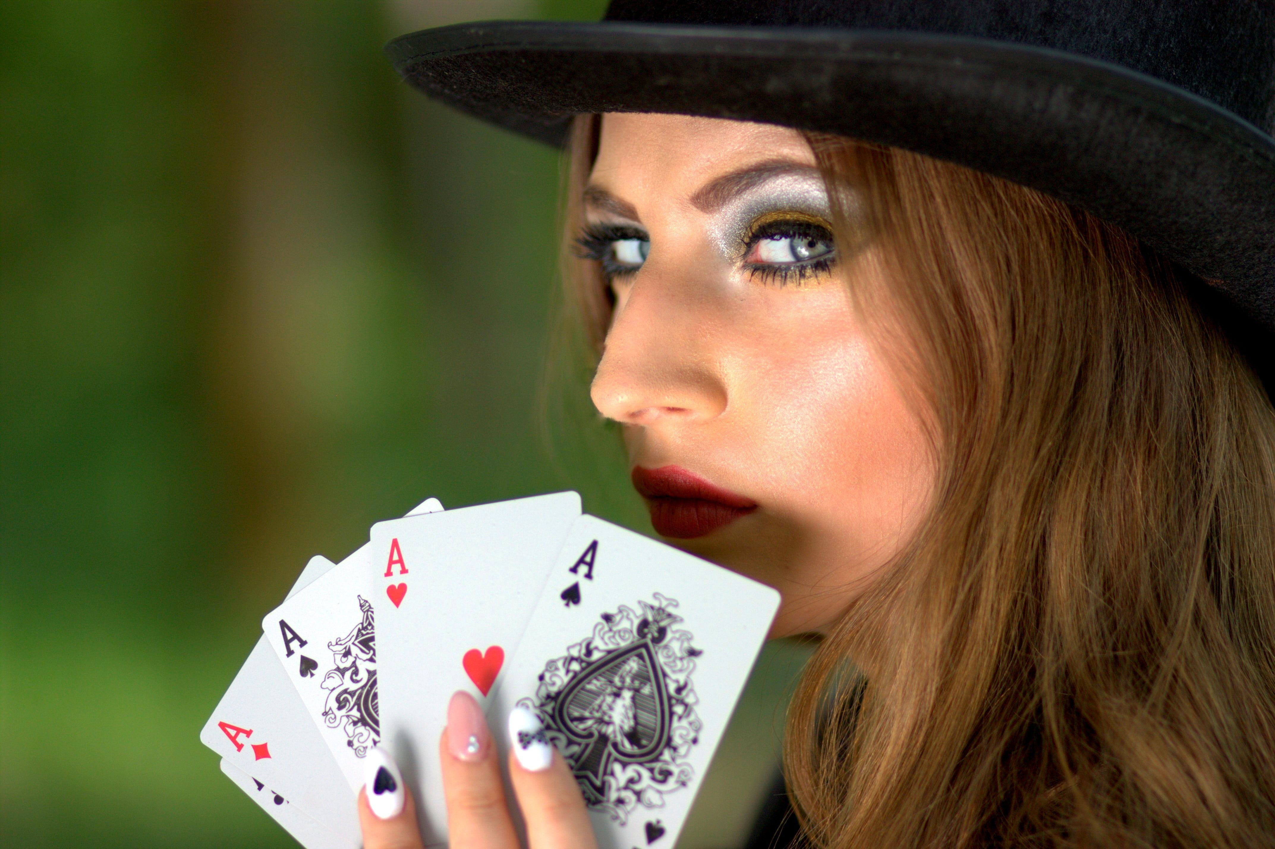 girl, looking, leisure games, arts culture and entertainment, woman, beauty, wearing, close-up, adult, ace, poker, playing cards, headshot, nightlife, young adult, HD Wallpaper