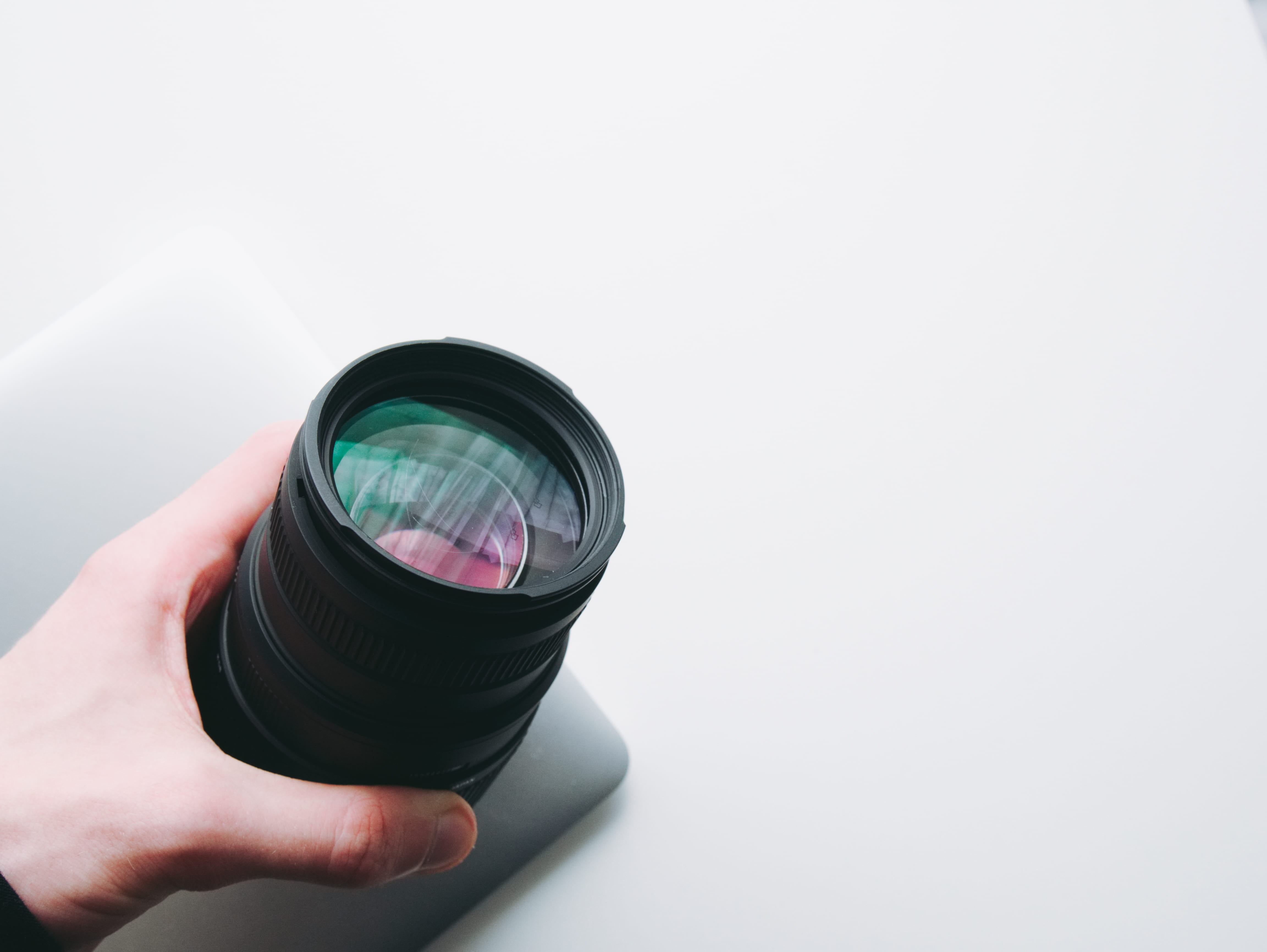 close-up, modern, photographic equipment, telephoto, camera - photographic equipment, hand, lens - optical instrument, circle, reflection, lens - eye, studio shot, HD Wallpaper
