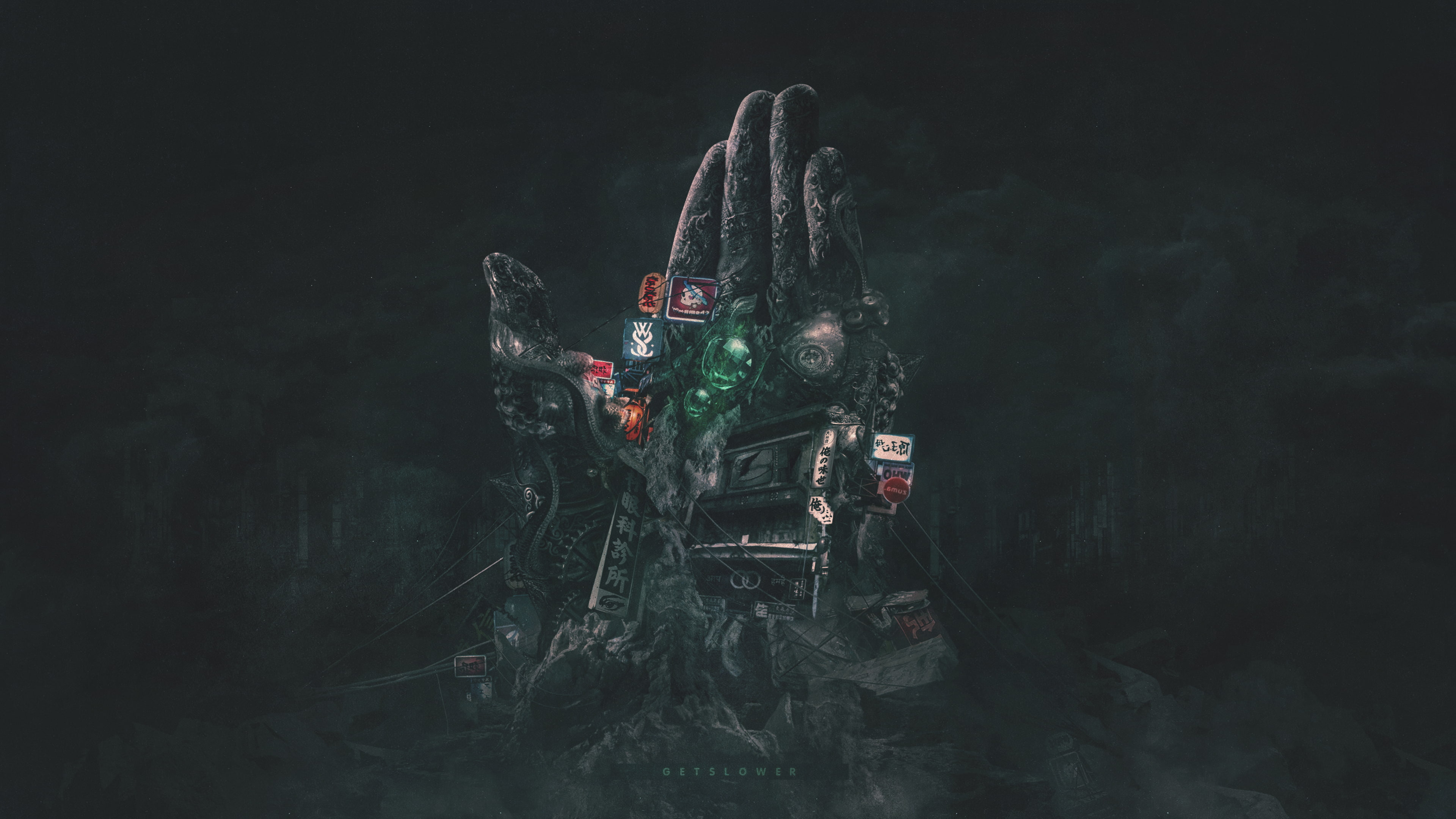 while she sleeps, Monuments, Stone age, abstract, cyberspace, 4K, HD Wallpaper