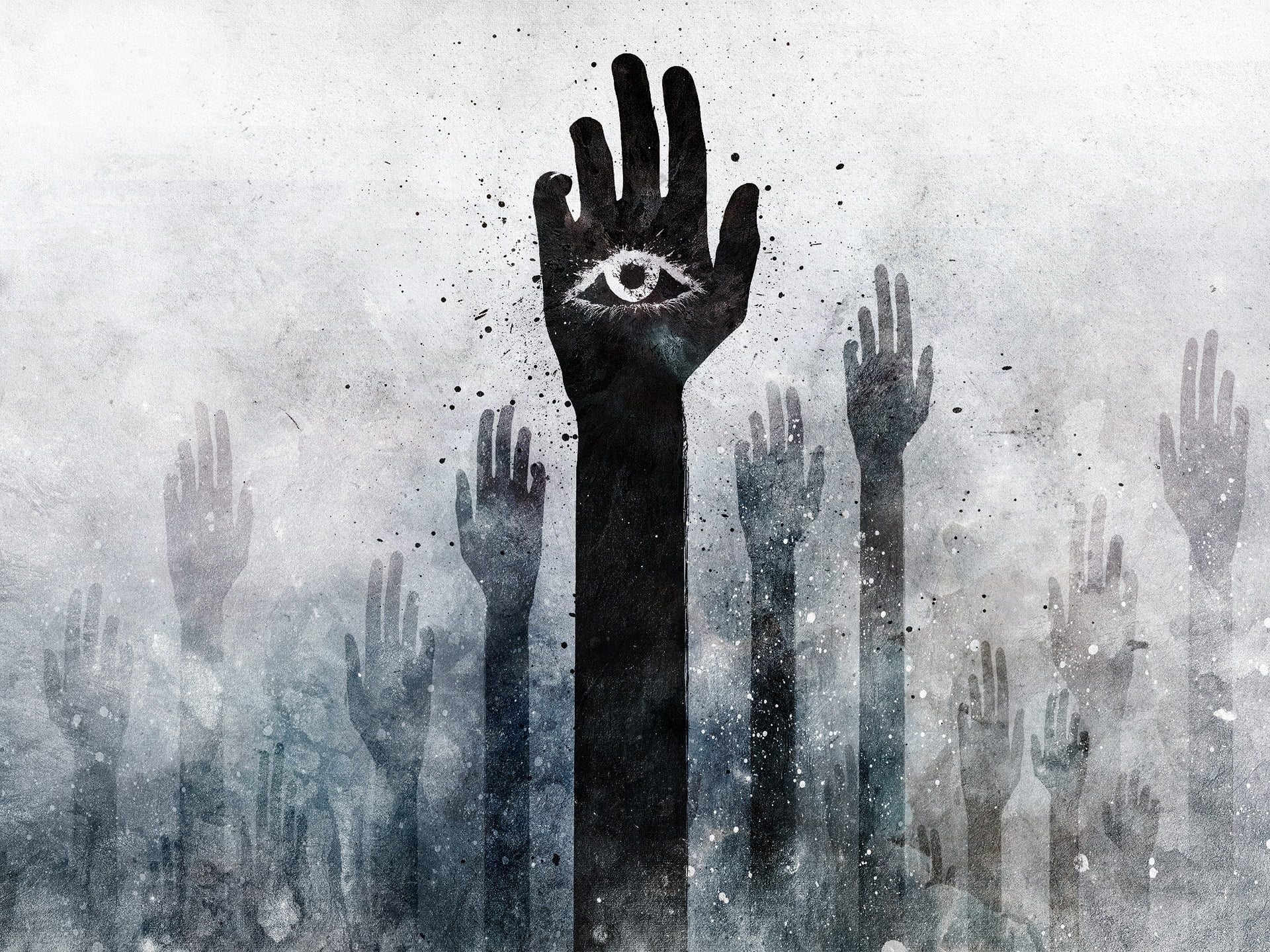 art, human finger, one Person, spooky, human body part, people, males, eyes, men, fear, 1080P, black And White, palm, figure, hands, handprint, body part, HD Wallpaper