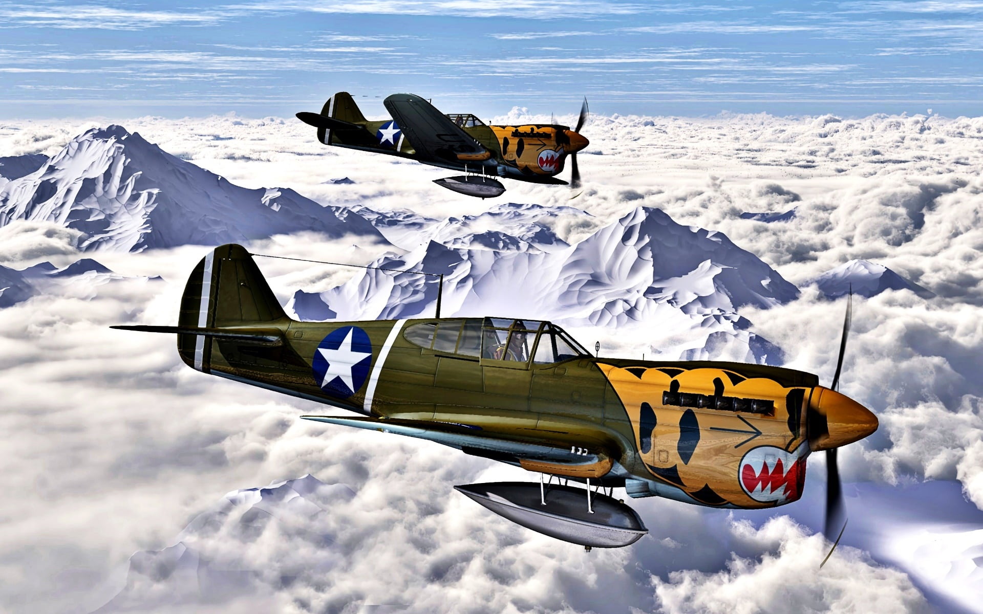 vehicle, aircraft, military aircraft, Curtiss P-40 Warhawk, 1080P, artwork, HD Wallpaper