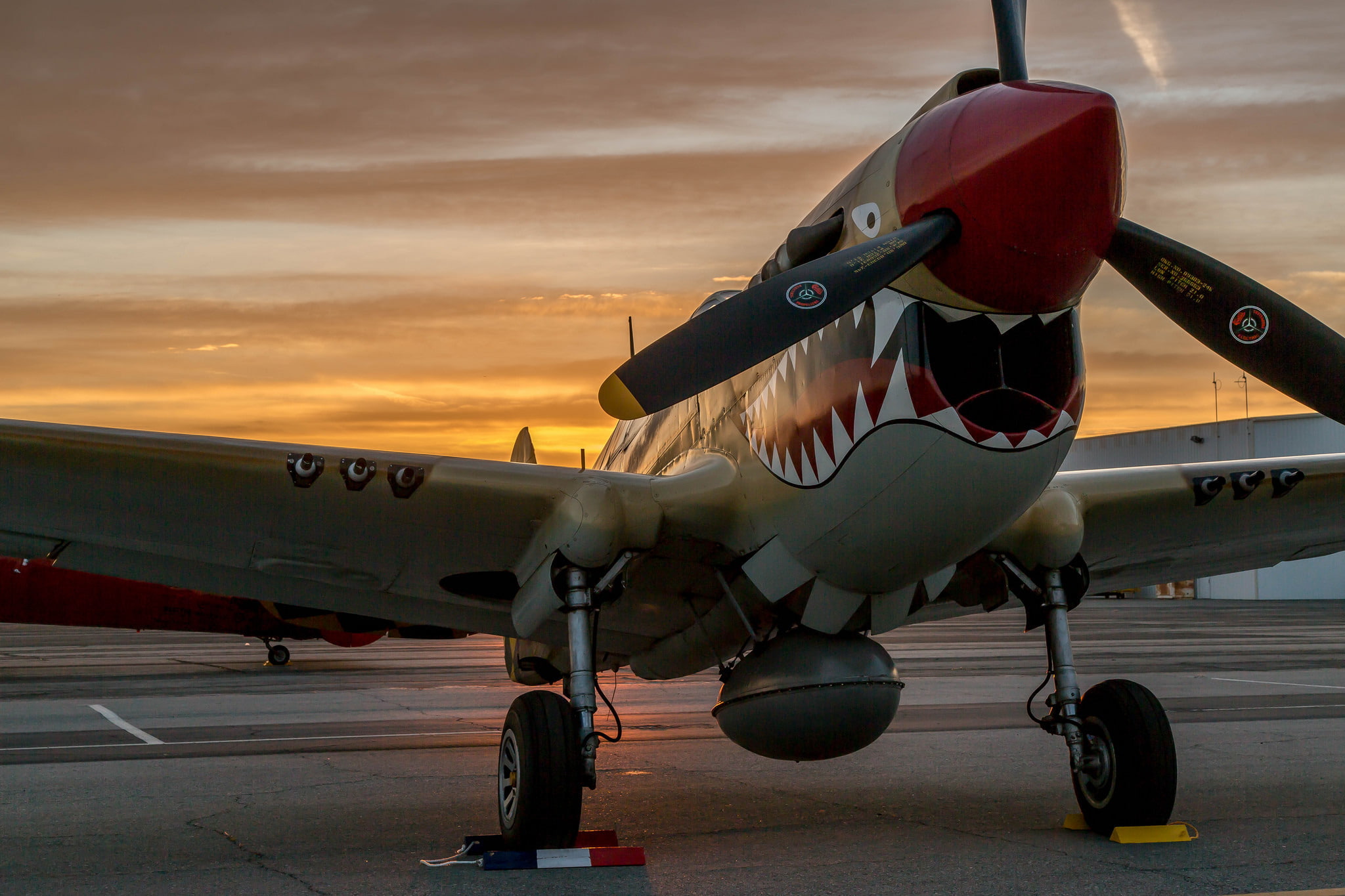 the airfield, sunset, fighter, 1080P, P-40 Warhawk, HD Wallpaper