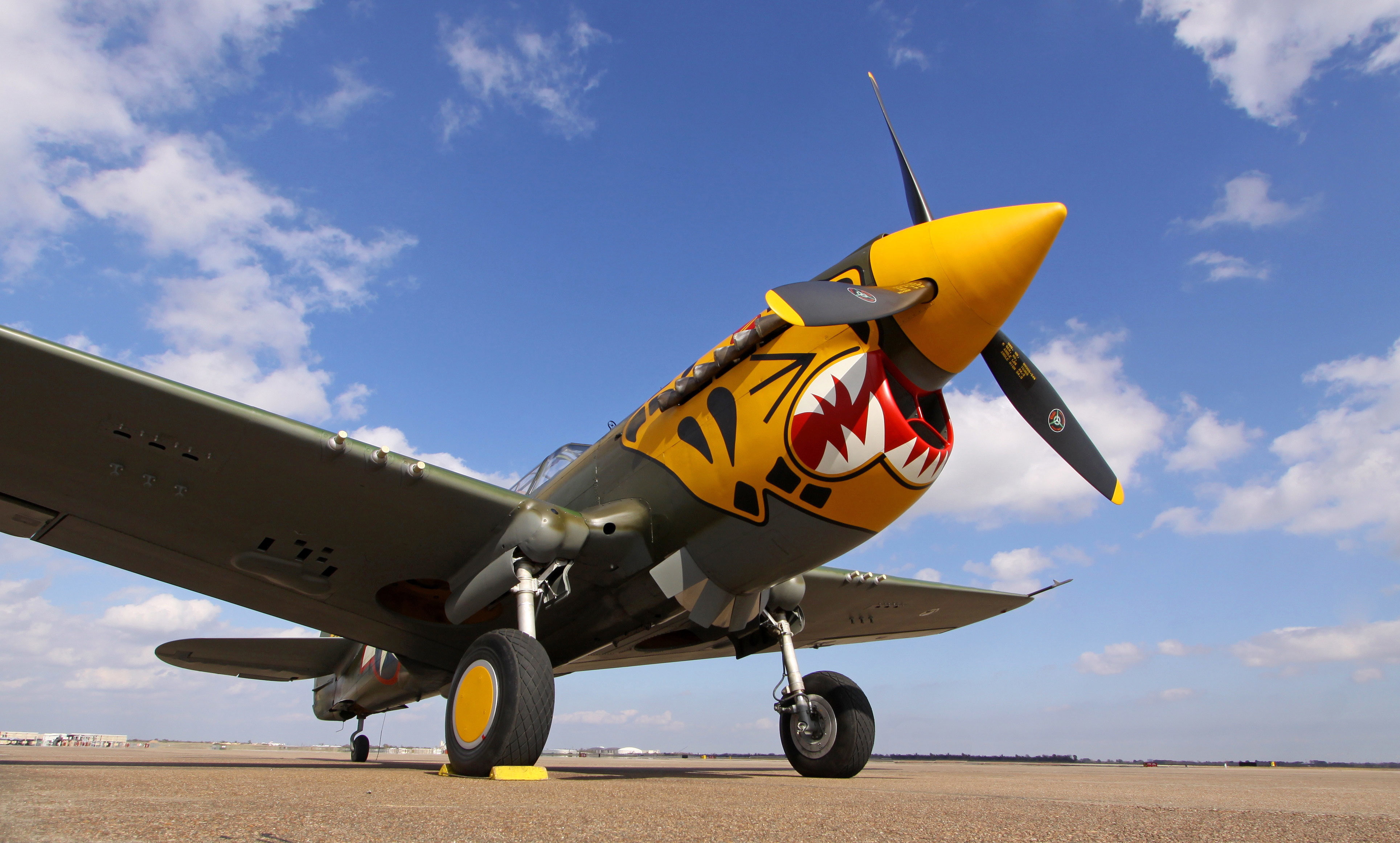 P-40 Warhawk, the sky, 4K, fighter, the airfield, HD Wallpaper
