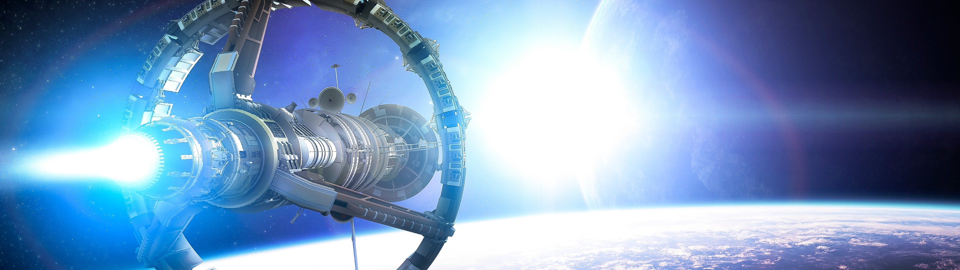 brightly lit, sunlight, space, bright, 4K, performance, copy space, sphere, no people, sunbeam, sun, backgrounds, nature, outdoors, panoramic, Stanford Torus, HD Wallpaper