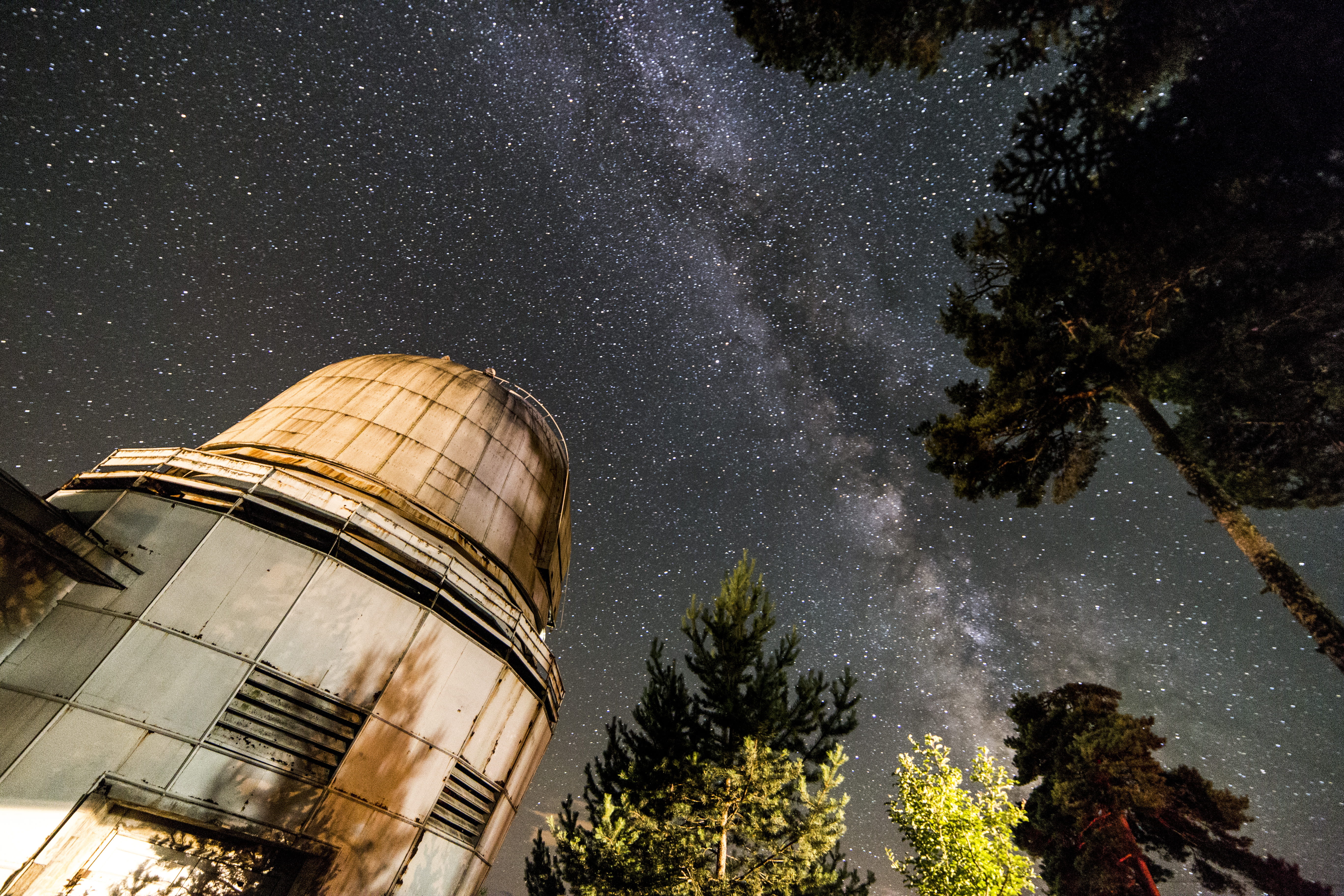 night, no people, scenics - nature, tree, built structure, gallaxy, milkyway, astrophotography, observatory, angle, nature, space, astronomy, darknight, HD Wallpaper