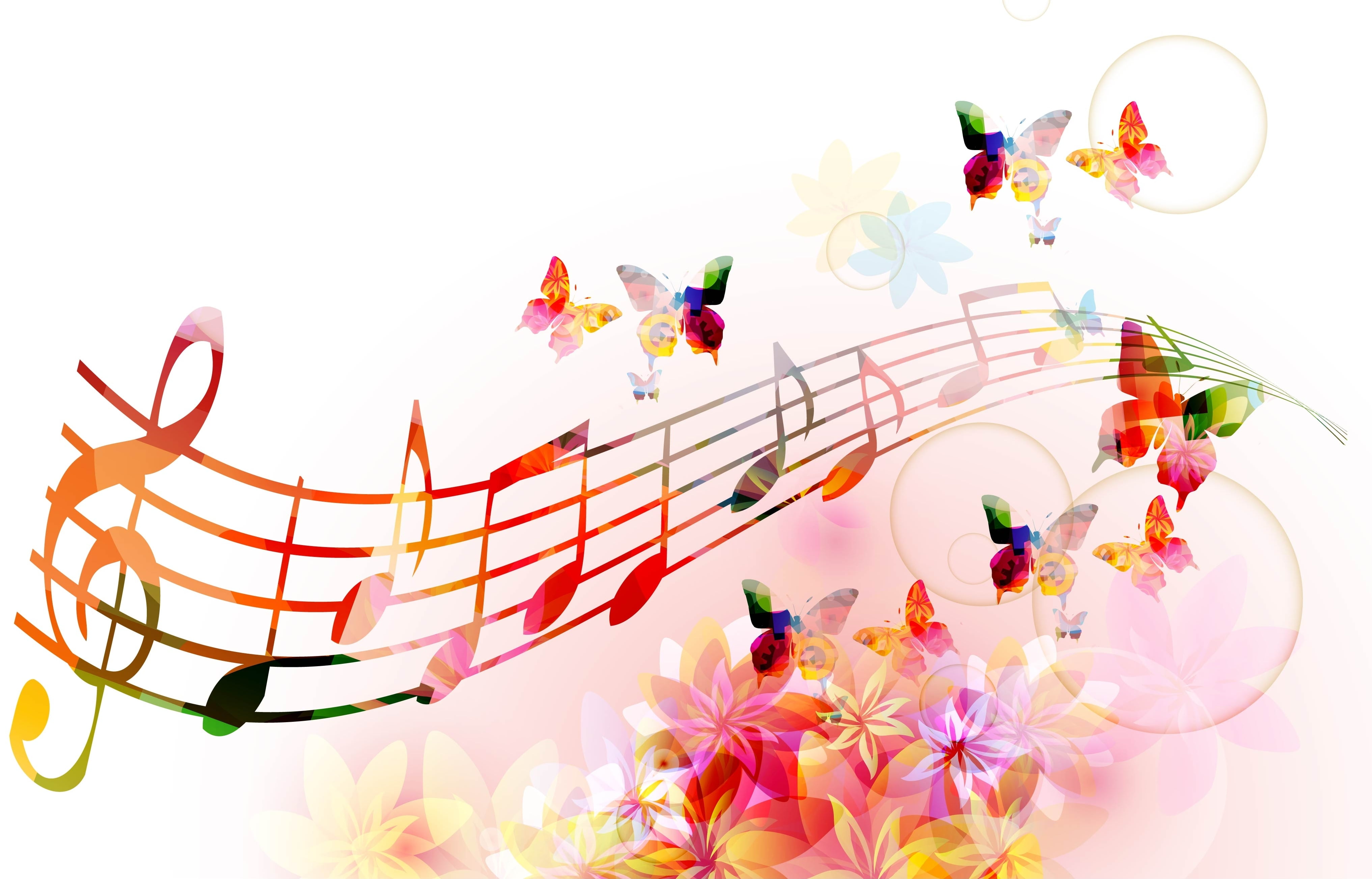 backgrounds, butterfly, white background, notes, summer, music, multi Colored, design, yellow, decoration, vulnerability, low angle view, pattern, color, HD Wallpaper