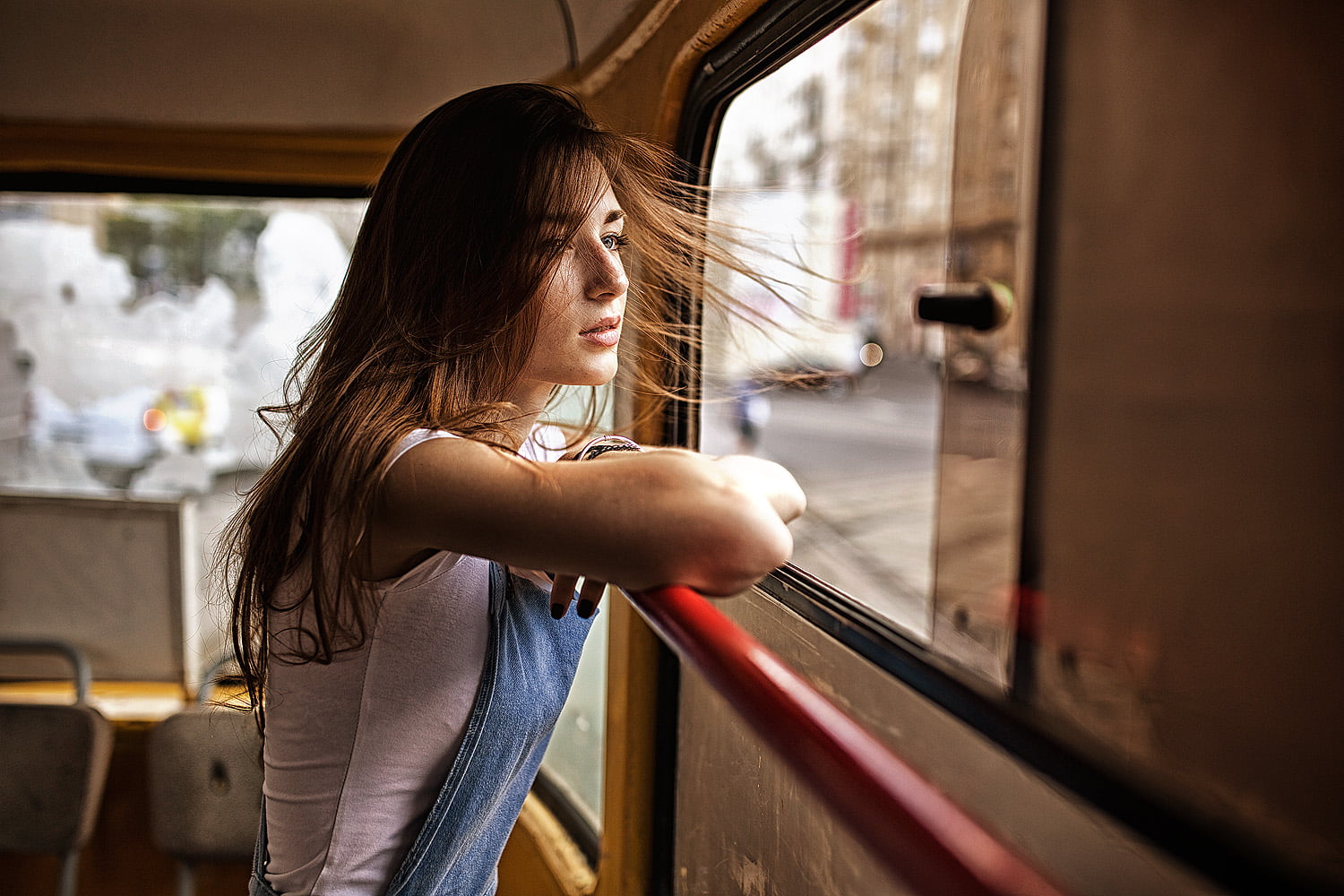 journey, 720P, young women, depth of field, public transportation, beautiful woman, contemplation, transportation, young adult, adult, one person, mode of transportation, HD Wallpaper