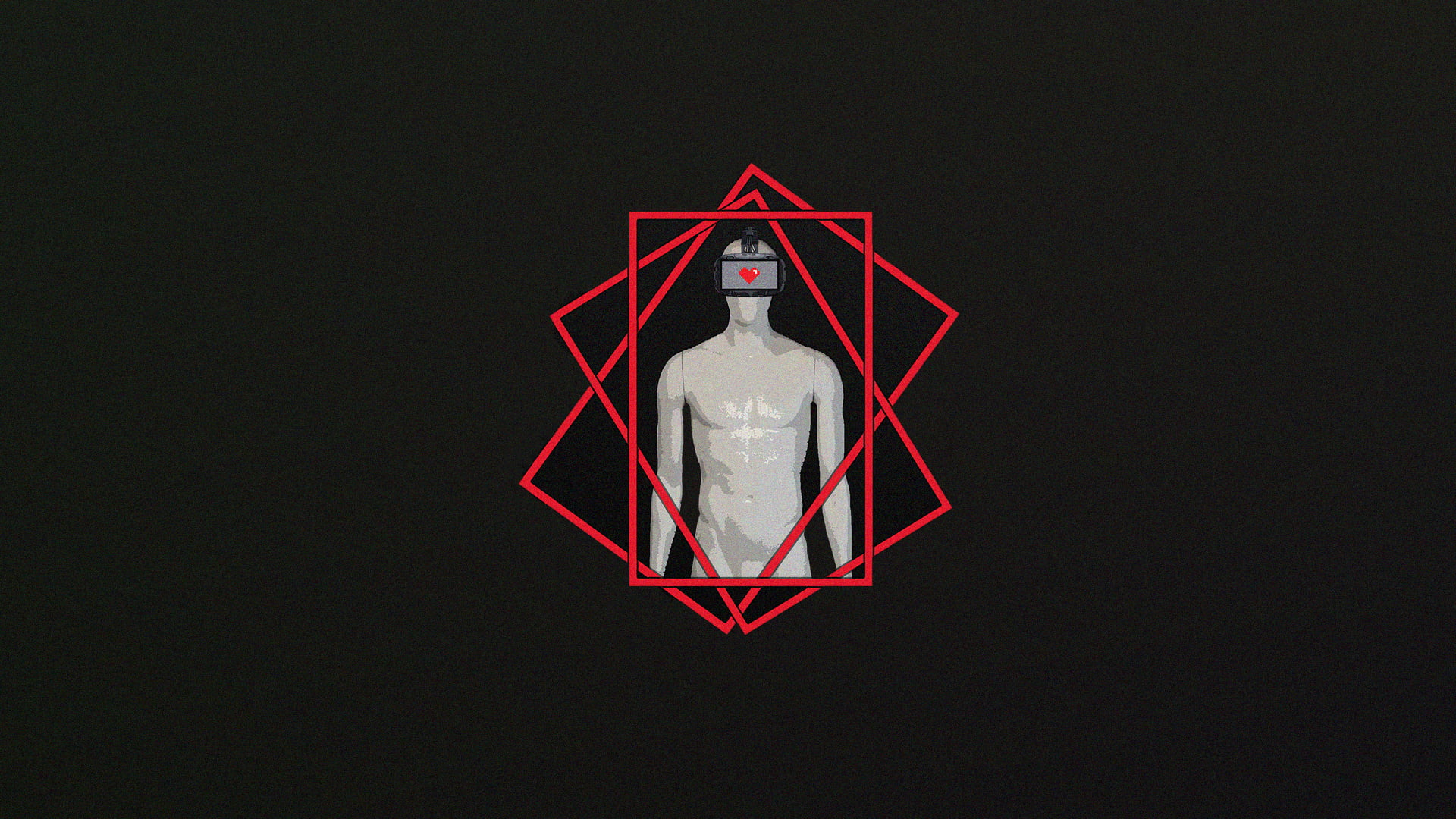 Mannequin, 1080P, virtual reality, love, Virtual Reality Headset, geometric figures, black, red, simple background, geometry, HD Wallpaper