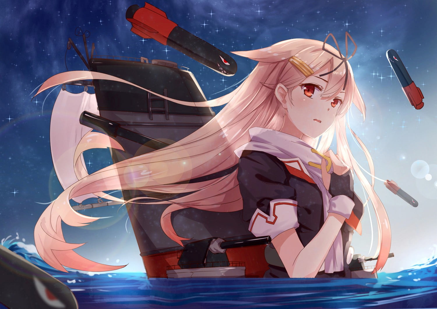 Yuudachi (KanColle), mode of transportation, lifestyles, 720P, women, one person, arts culture and entertainment, anime girls, sky, outdoors, transportation, HD Wallpaper