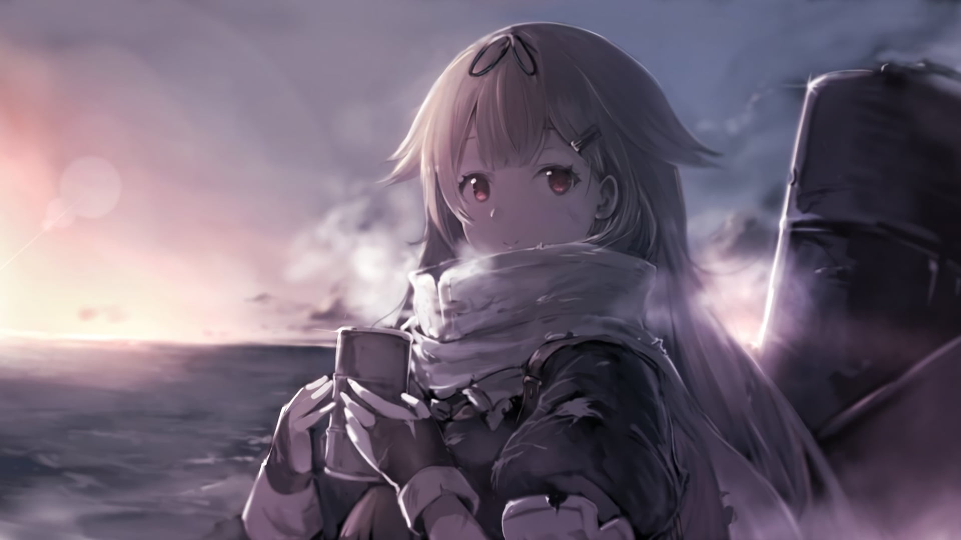 Anime, 1080P, cloud - sky, looking at camera, one person, nature, Yuudachi (Kancolle), digital composite, real people, women, sunlight, females, holding, HD Wallpaper