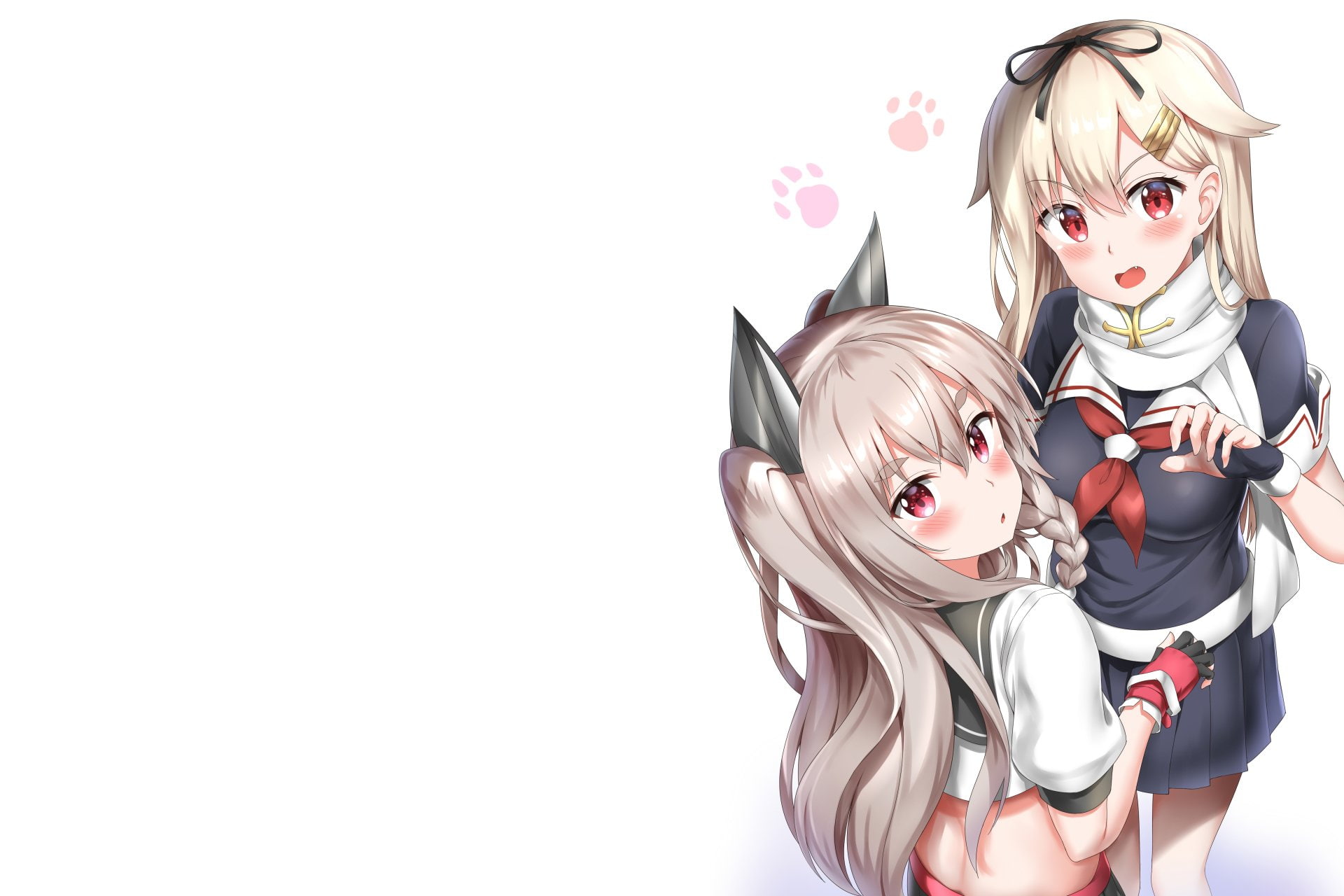 Crossover, Yuudachi (Kancolle), Red Eyes, Blush, Kantai Collection, Anime, Girl, Animal Ears, Azur Lane, 1080P, Yuudachi (Azur Lane), Blonde, HD Wallpaper