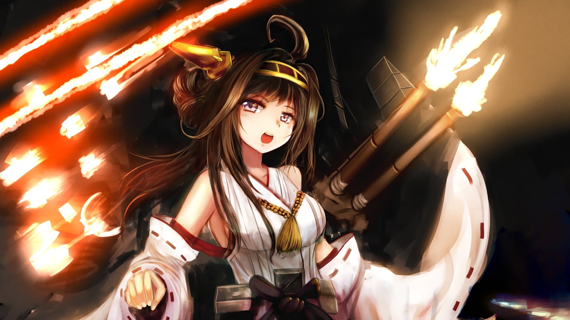 performance, mask, fire, 1080P, arts culture and entertainment, hairstyle, Kongou (KanColle), leisure activity, Kantai Collection, burning, costume, standing, HD Wallpaper