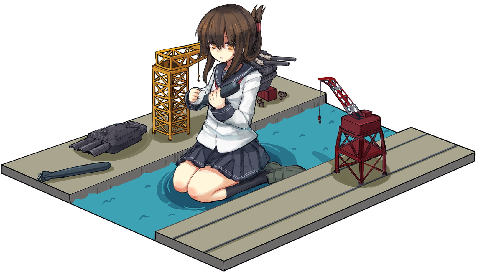 720P, holding, females, Inazuma (KanColle), indoors, one person, sitting, young adult, Kantai Collection, girls, clothing, front view, real people, casual clothing, HD Wallpaper