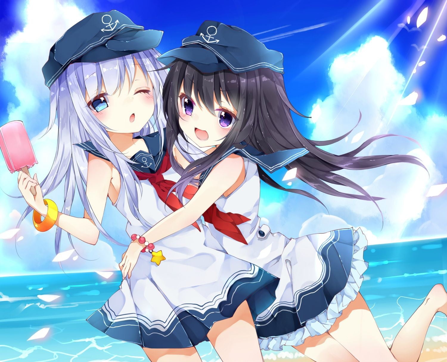pool, Akatsuki (KanColle), representation, front view, child, sea, nature, ice cream, females, real people, swimming pool, day, three quarter length, 720P, HD Wallpaper