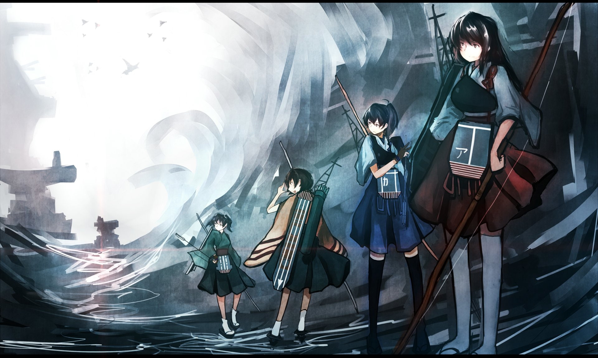 Kantai Collection, Akagi (Kancolle), Souryuu (Kancolle), Hiryuu (Kancolle), 1080P, Anime, Kaga (Kancolle), HD Wallpaper