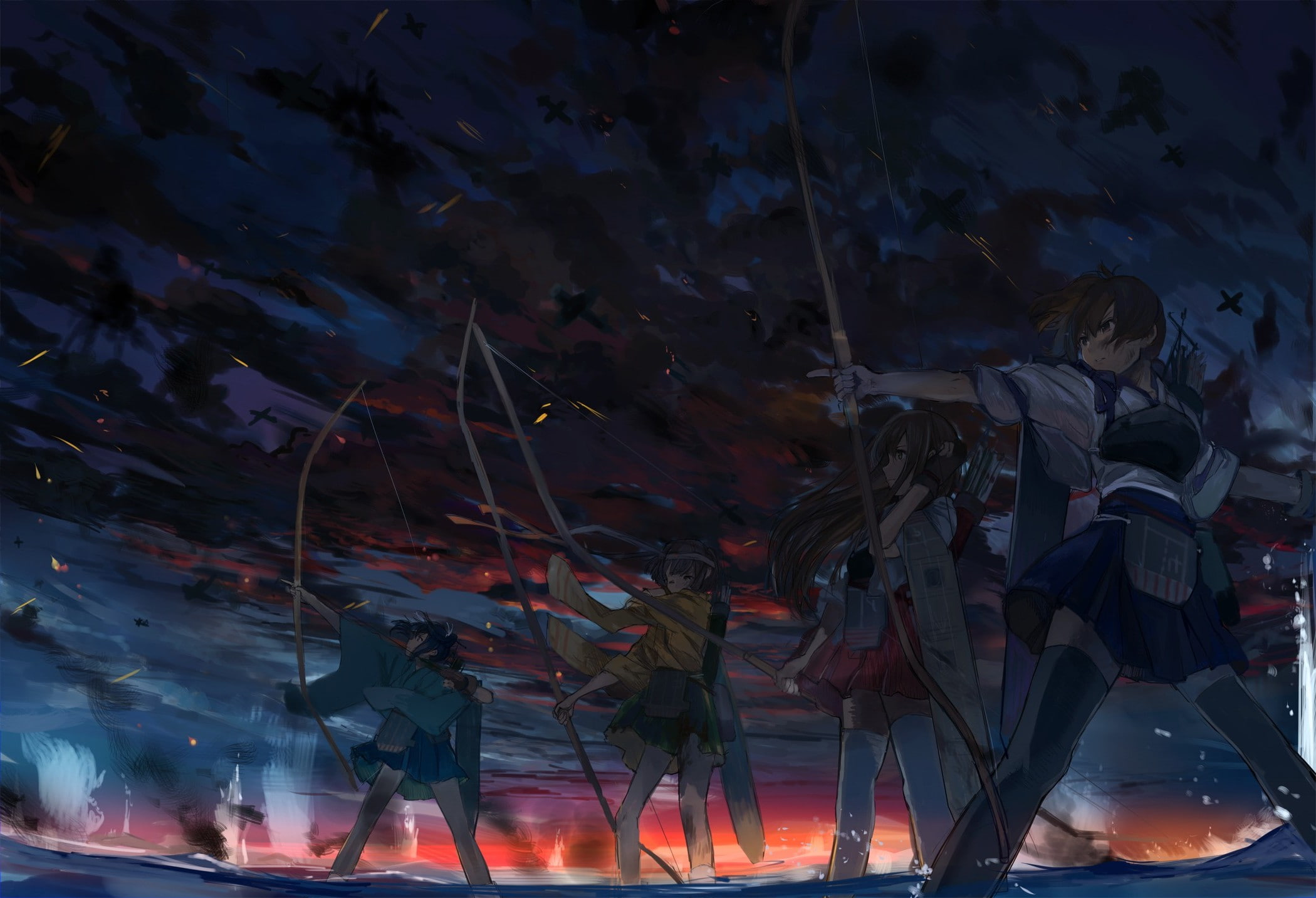 Kantai Collection, Kaga (KanColle), 1080P, Anime Girls, Souryuu (KanColle), Hiryuu (KanColle), Akagi (KanColle), HD Wallpaper