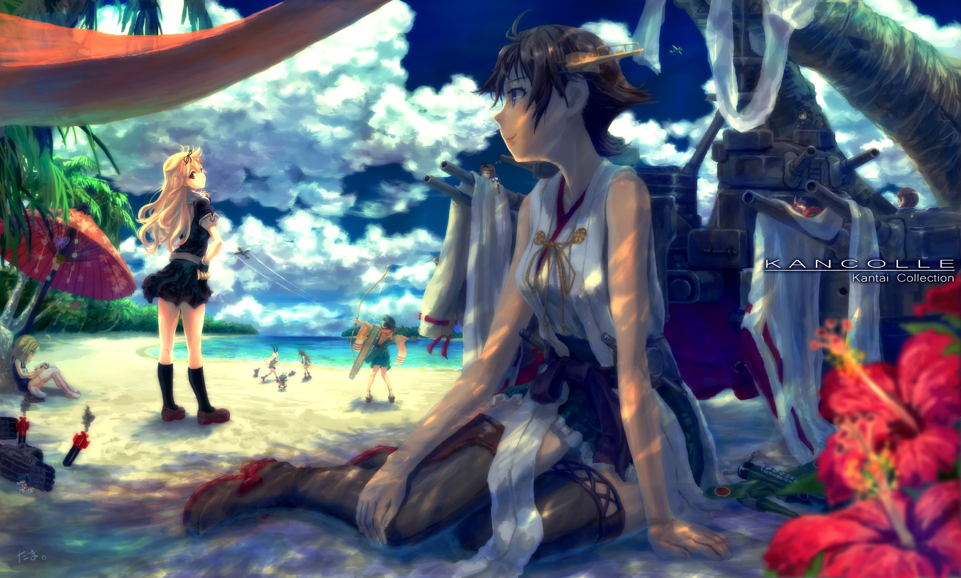 clouds, nature, adult, real people, shimakaze, people, sea, Anime, stage, outdoors, kantai collection, beach, swimming pool, 1080P, water, leisure activity, HD Wallpaper