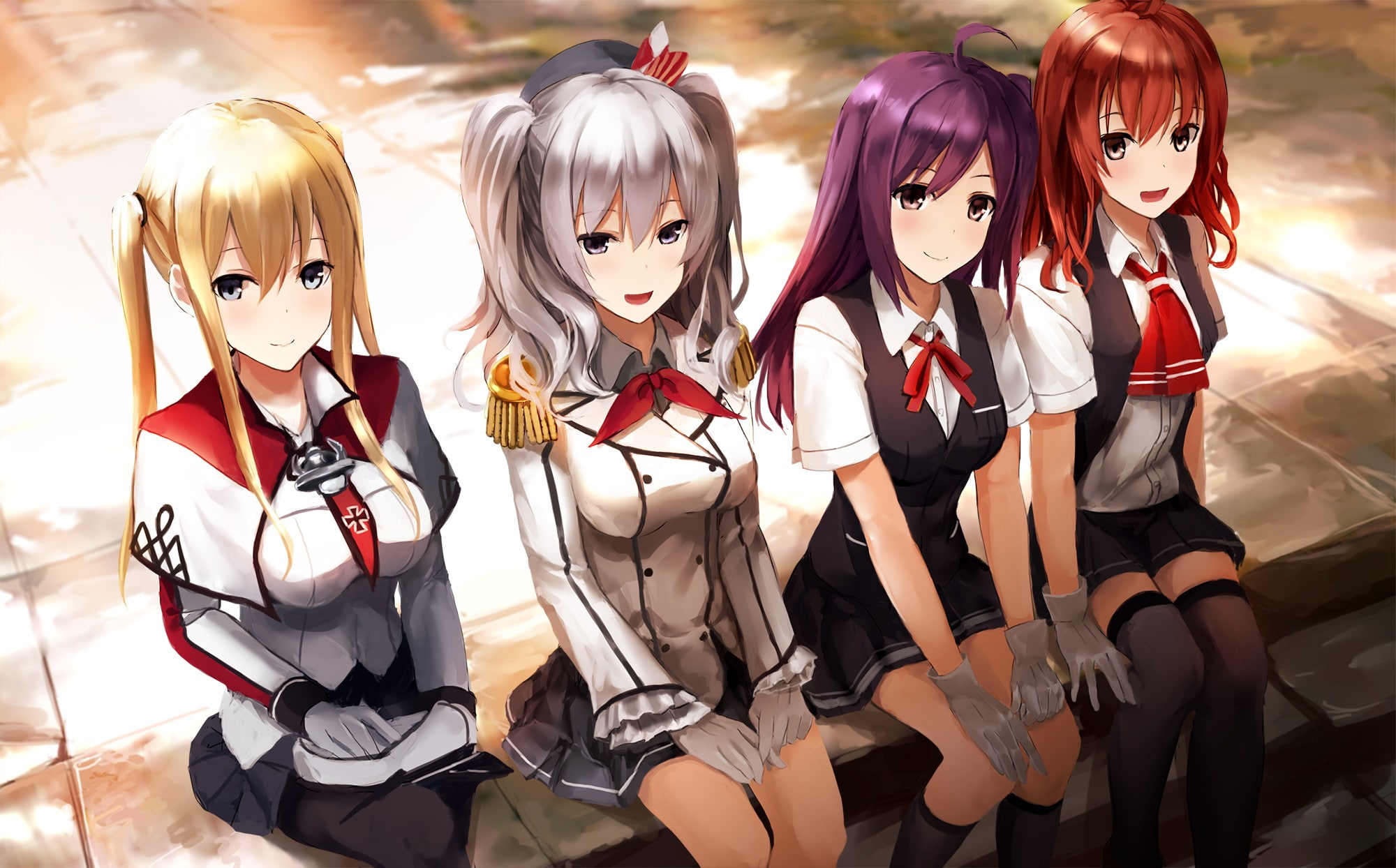1080P, Arashio (KanColle), school uniform, anime, Graf Zeppelin (KanColle), Kantai Collection, anime girls, Kashima (KanColle), Hagikaze (KanColle), HD Wallpaper