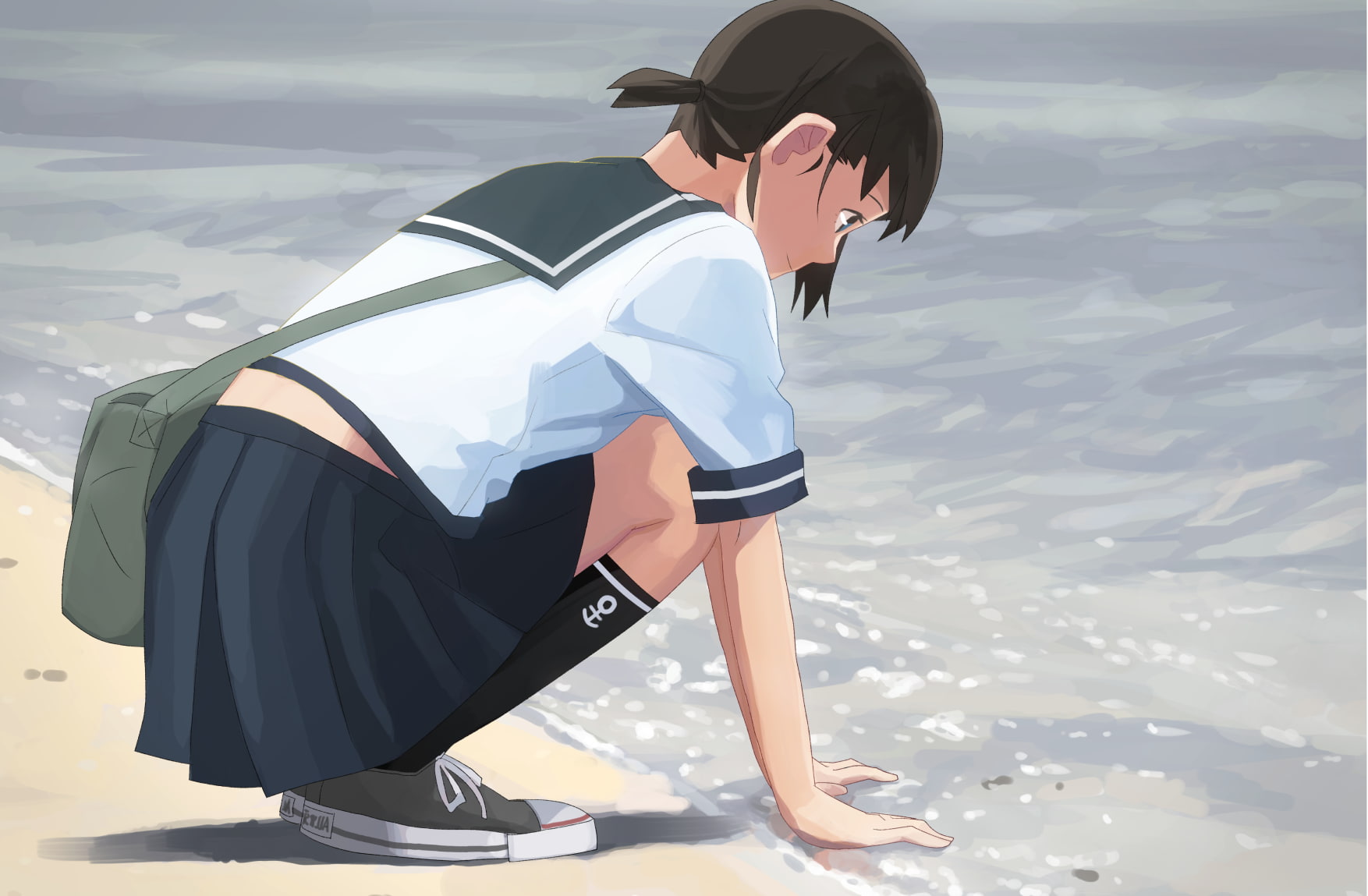side view, real people, day, school uniform, uniform, sea, lifestyles, full length, nature, water, women, sunlight, standing, females, adult, casual clothing, HD Wallpaper