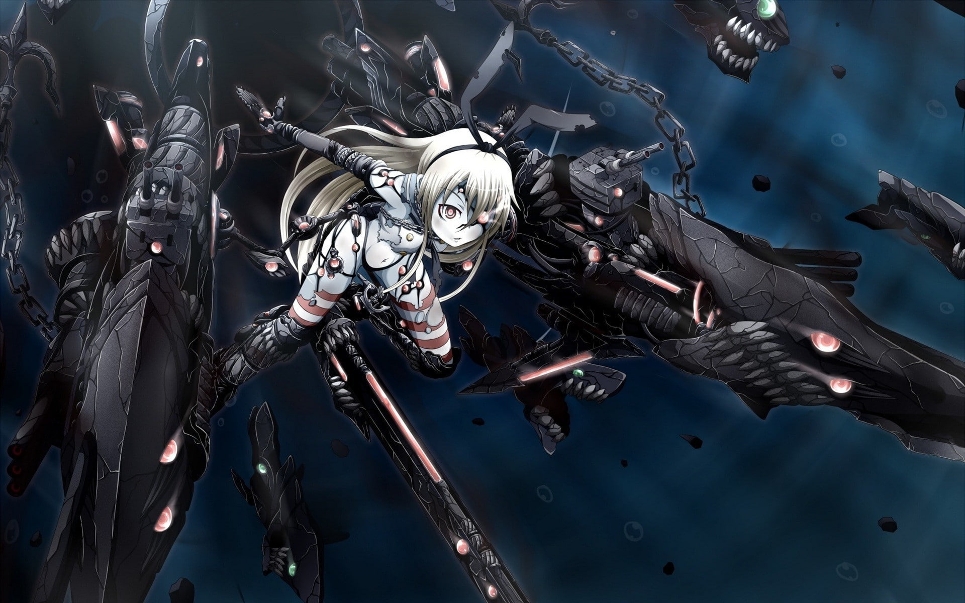 Shimakaze (Kancolle), sea, high angle view, blue, anime, outdoors, transportation, close-up, Ha Class Destroyer, no people, disguise, metal, mode of transportation, HD Wallpaper