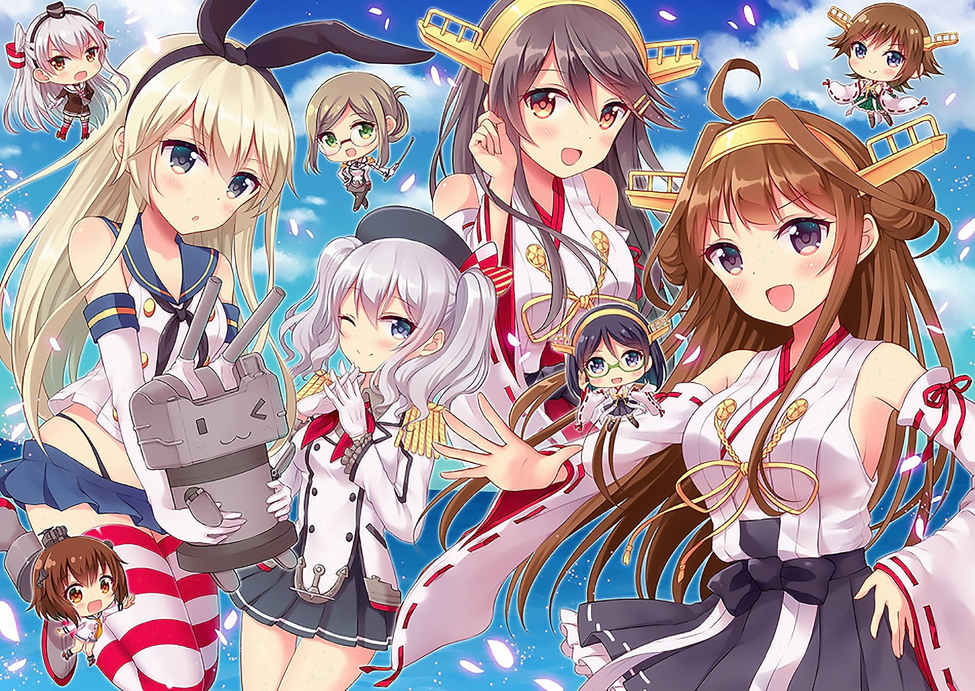 Haruna (Kancolle), 1080P, Katori (Kancolle), Kongou (Kancolle), Amatsukaze (Kancolle), Kirishima (Kancolle), Shimakaze (Kancolle), Yukikaze (Kancolle), HD Wallpaper