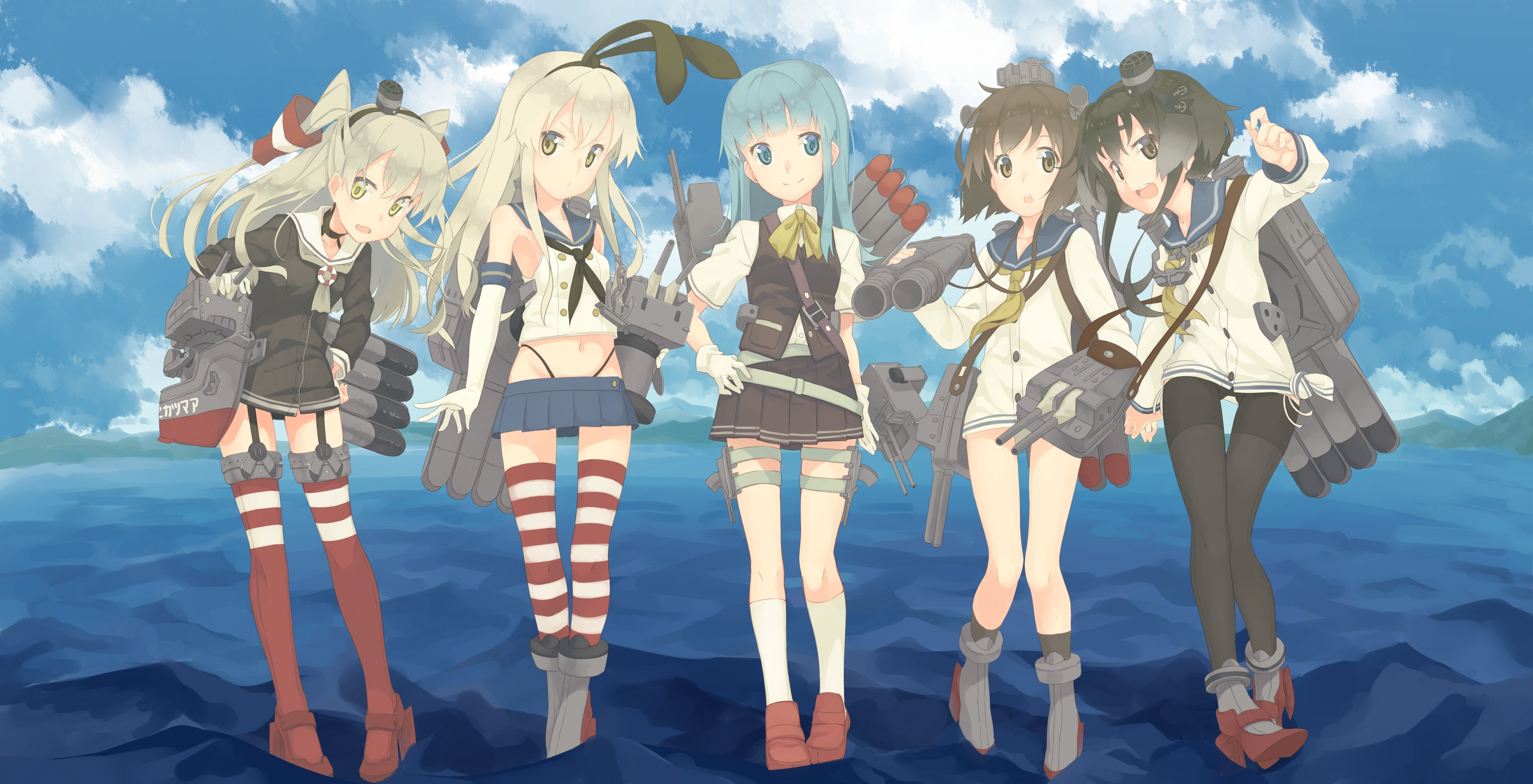 rensouhou-chan, amatsukaze, 4K, shimakaze, yukikaze, hatsukaze, collection, rensouhou-kun, (kancolle), seu, (hutotomomo), kantai, HD Wallpaper