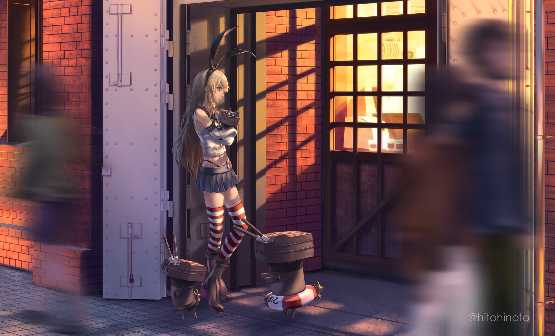 eyes, com, hitohinoto, collection, yellow, long, building, gloves, blonde, rensouhou-chan, kantai, konachan, watermark, elbow, skirt, hair, 260204, thighhighs, HD Wallpaper