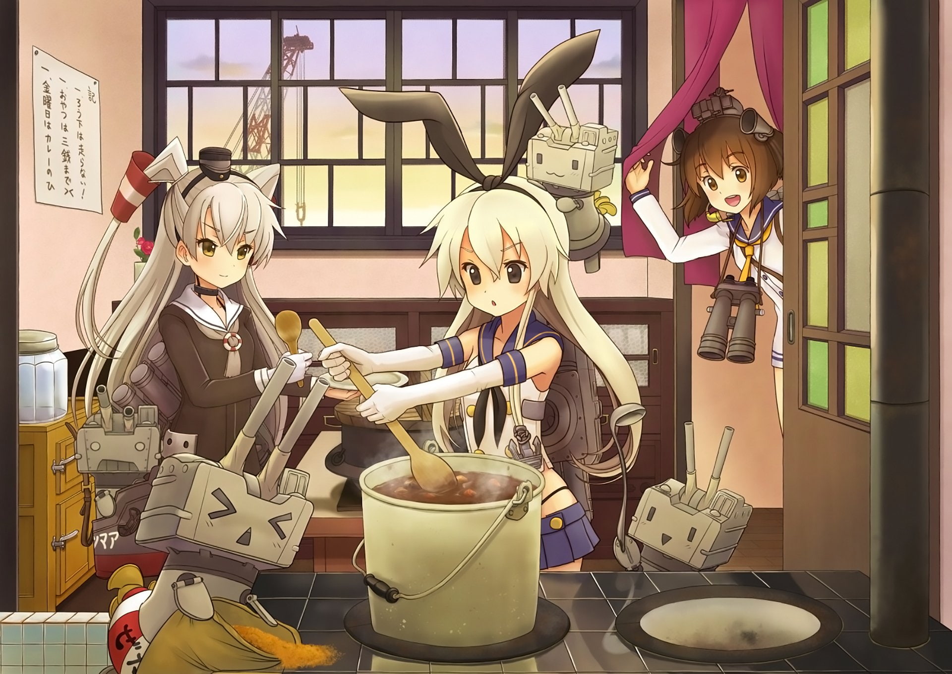 Yukikaze (Kancolle), Kantai Collection, Amatsukaze (Kancolle), Anime, Shimakaze (Kancolle), Rensouhou-chan, Rensouhou-kun, 1080P, HD Wallpaper