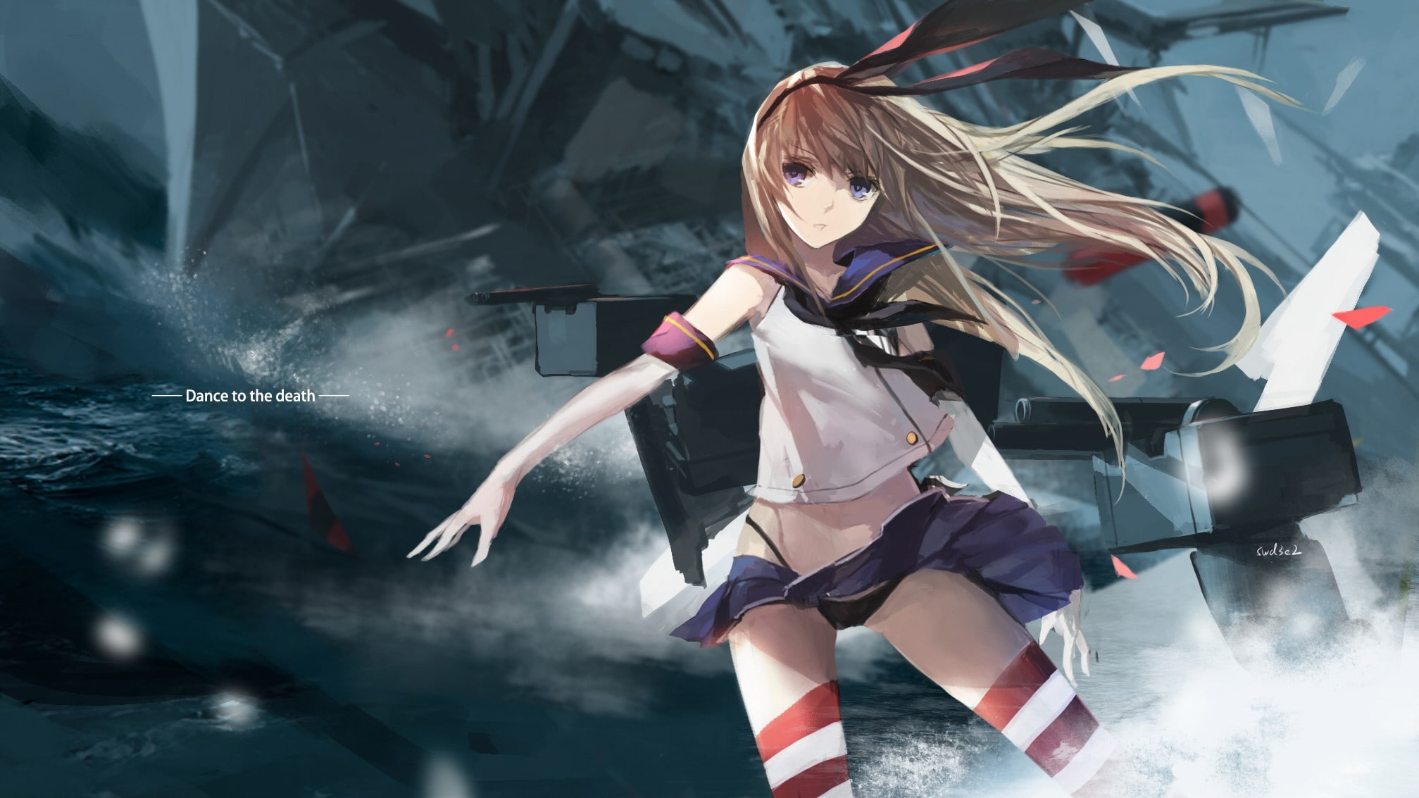 adult, hairstyle, clothing, anime shimakaze rensouhou chan panties skirt thigh highs headband long hair blonde blue eyes anime girls, hair, blond hair, HD Wallpaper