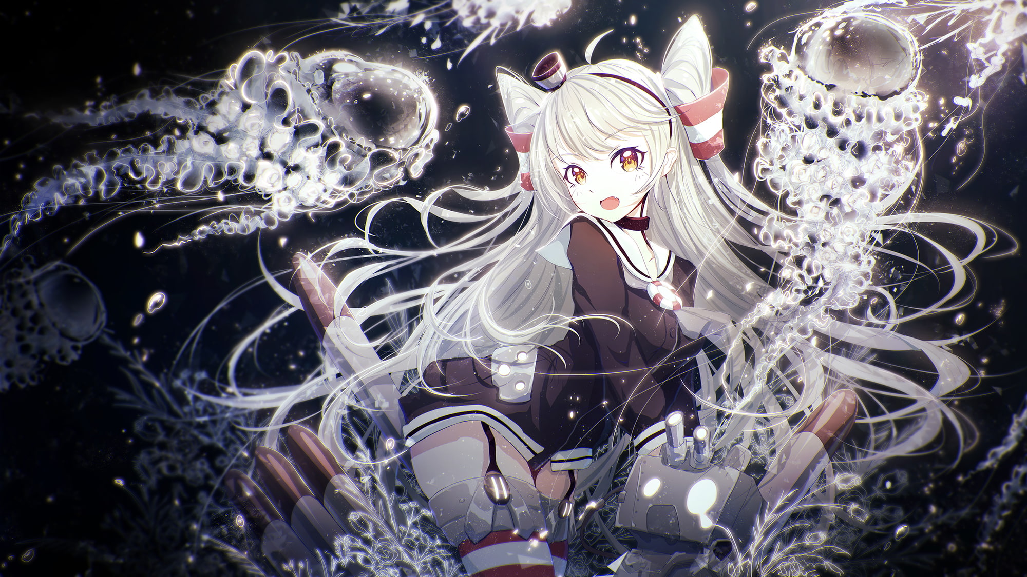 Amatsukaze (Kancolle), 1080P, long hair, Kantai Collection, anime girls, gray hair, HD Wallpaper