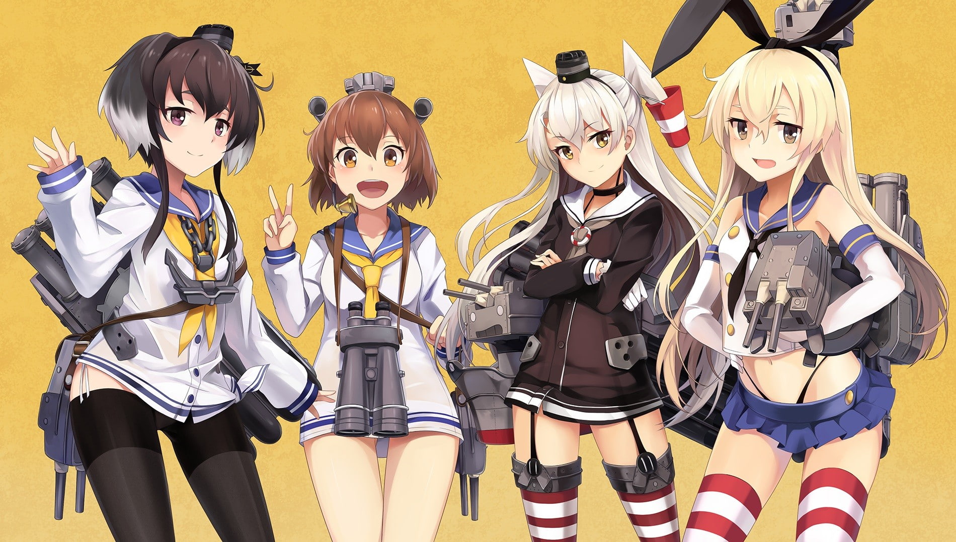 anime girls, four, 720P, kancolle, girls, tokitsukaze, anime, 1900x1078, shimakaze, characters, amatsukaze, girl, yukikaze, HD Wallpaper