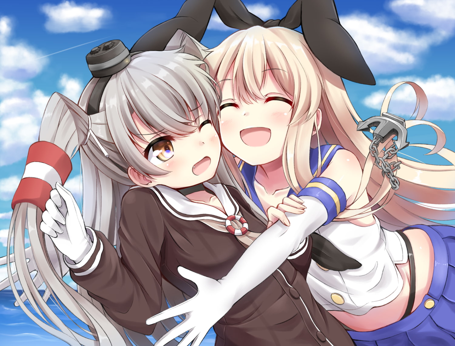 real people, cloud - sky, Anime, nature, human representation, outdoors, women, representation, kantai collection, kancolle, lifestyles, togetherness, leisure activity, HD Wallpaper