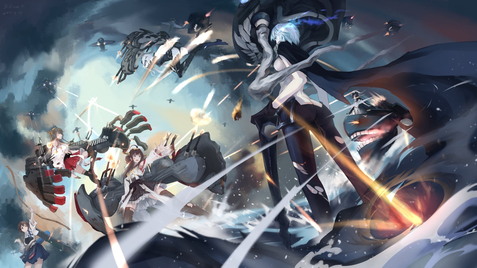 celebration, Anchorage Water Demon, enjoyment, Kantai Collection, men, group of people, Haruna (Kancolle), excitement, Standard Carrier Wo-Class, event, HD Wallpaper