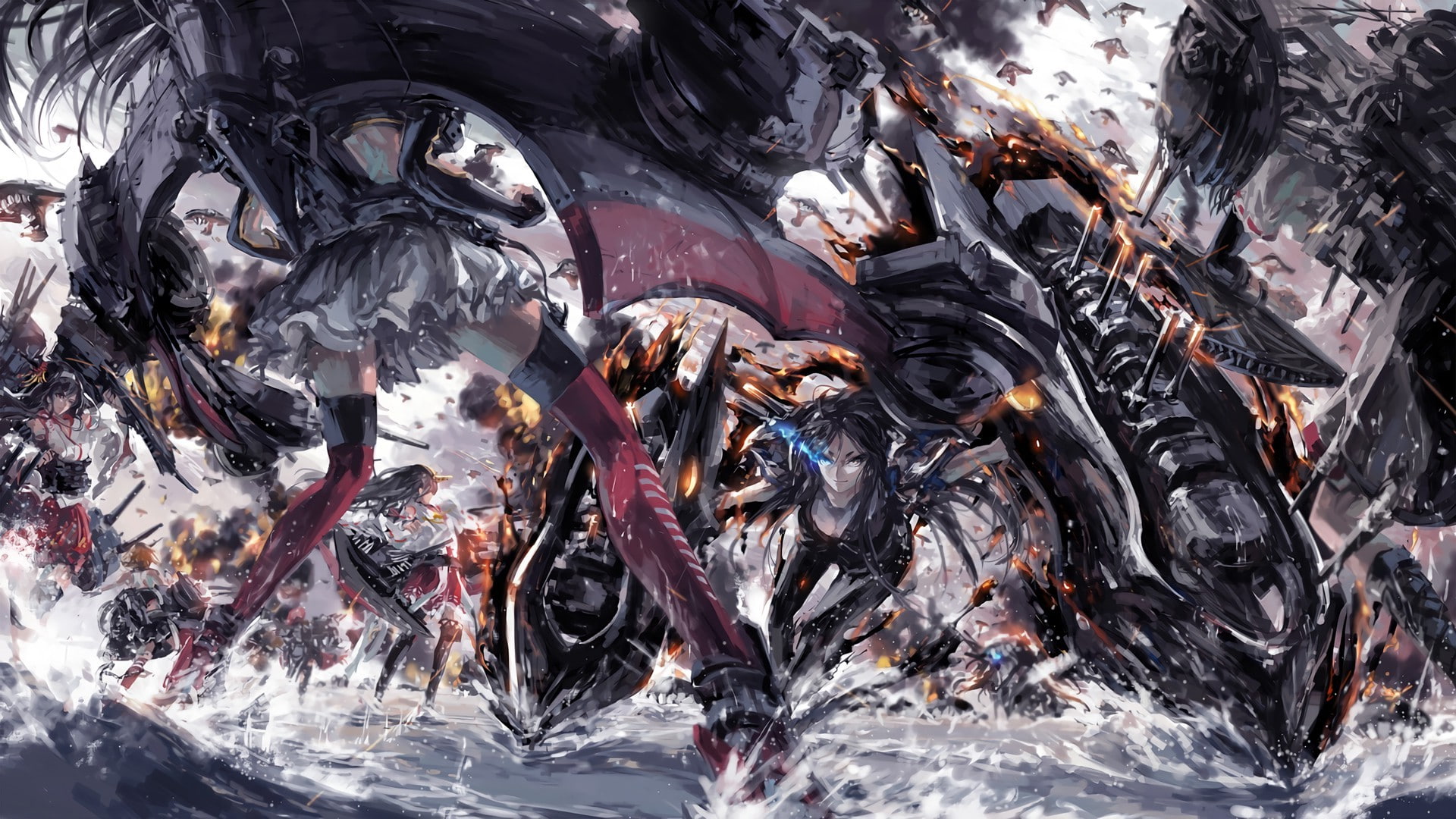 animal wildlife, seafood, group of animals, marine, vertebrate, freshness, food and drink, kantai collection anime girls nagato kancolle fusou kancolle haruna kancolle hyuuga kancolle mutsu kancolle ru class battleship wo class aircraft carrier yamato kancolle, HD Wallpaper