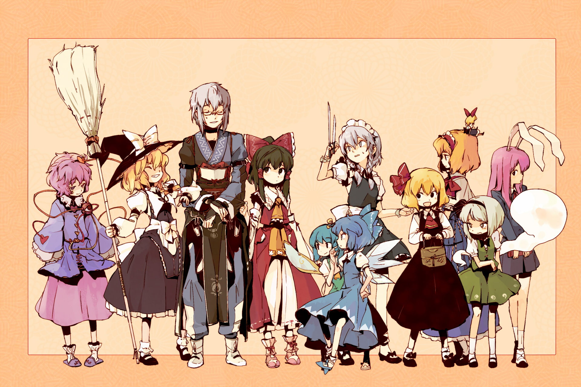 Cirno (Touhou), Rinnosuke Morichika, Sakuya Izayoi, Satori Komeiji, Youmu Konpaku, Daiyousei (Touhou), Rumia (Touhou), Marisa Kirisame, Touhou, Shanghai Doll, HD Wallpaper