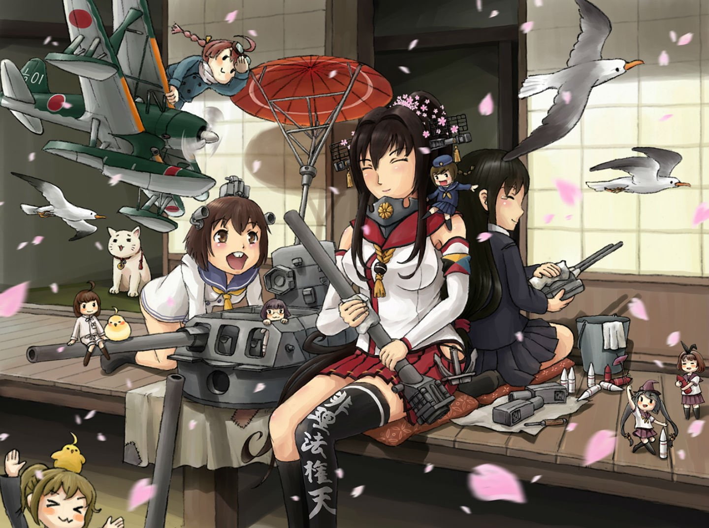 yukikaze, kantai, fairy, aircraft, 720P, weapon, karasu, animal, hiyoko, kancolle, collection, cat, yamato, naoshow357, HD Wallpaper
