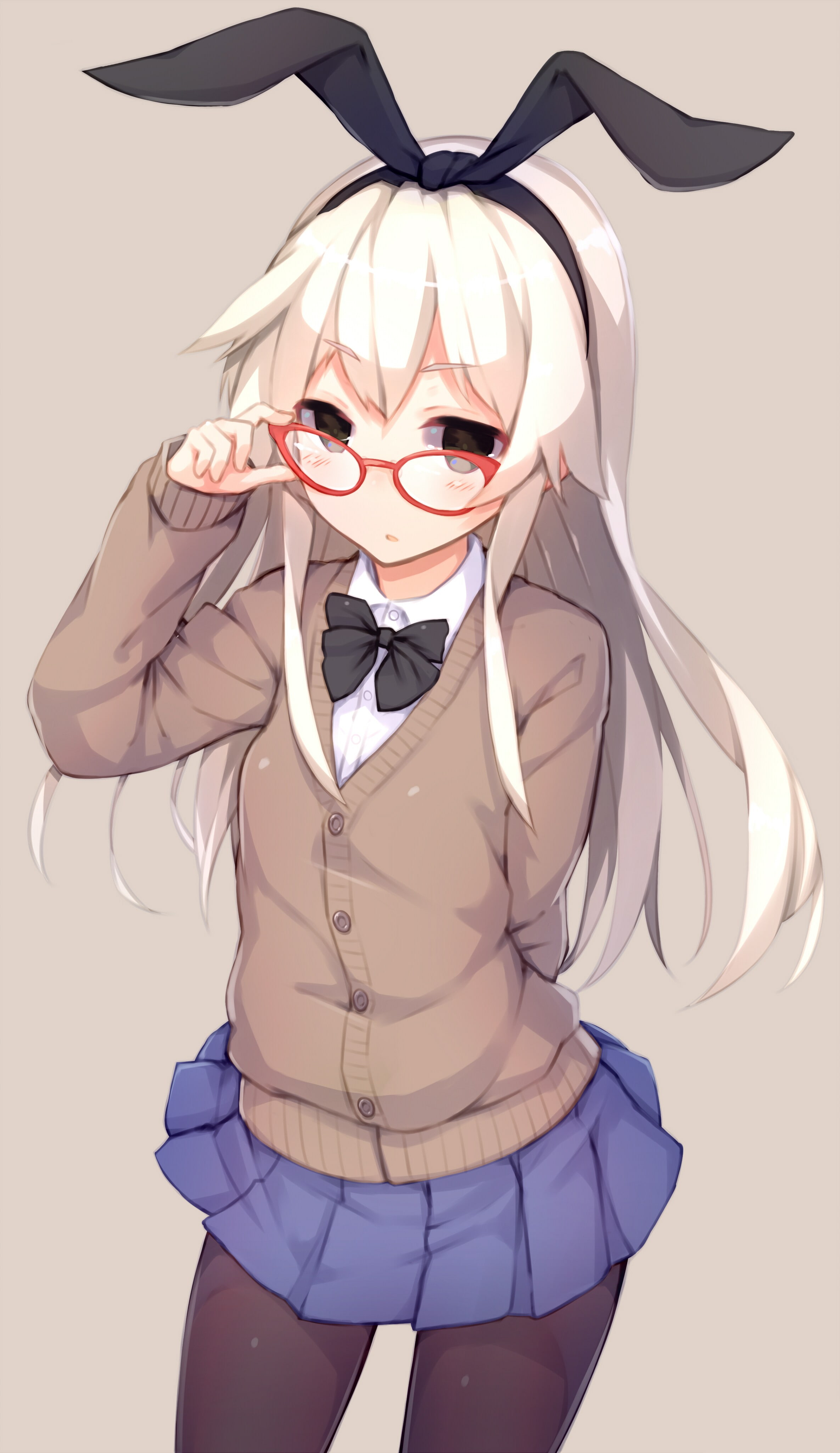 glasses, skirt, sweater, Kantai Collection, anime girls, blonde, 4K, long hair, anime, Shimakaze (Kancolle), bunny ears, black hair, Phone HD Wallpaper