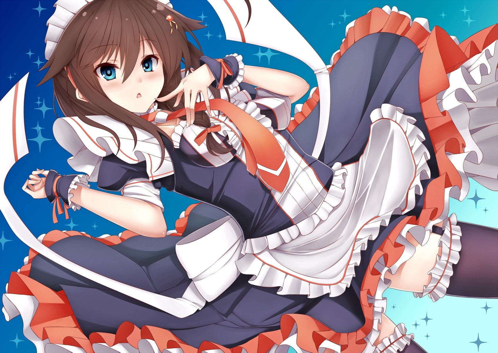 Shigure (KanColle), anime, 720P, Kantai Collection, thigh-highs, maid outfit, anime girls, brunette, HD Wallpaper