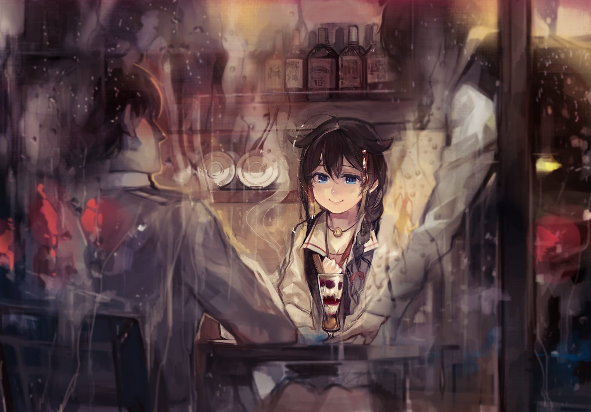 1080P, kancolle, day, representation, glasses, real people, shigure, transparent, indoors, mannequin, human representation, reflection, cafe, female likeness, HD Wallpaper