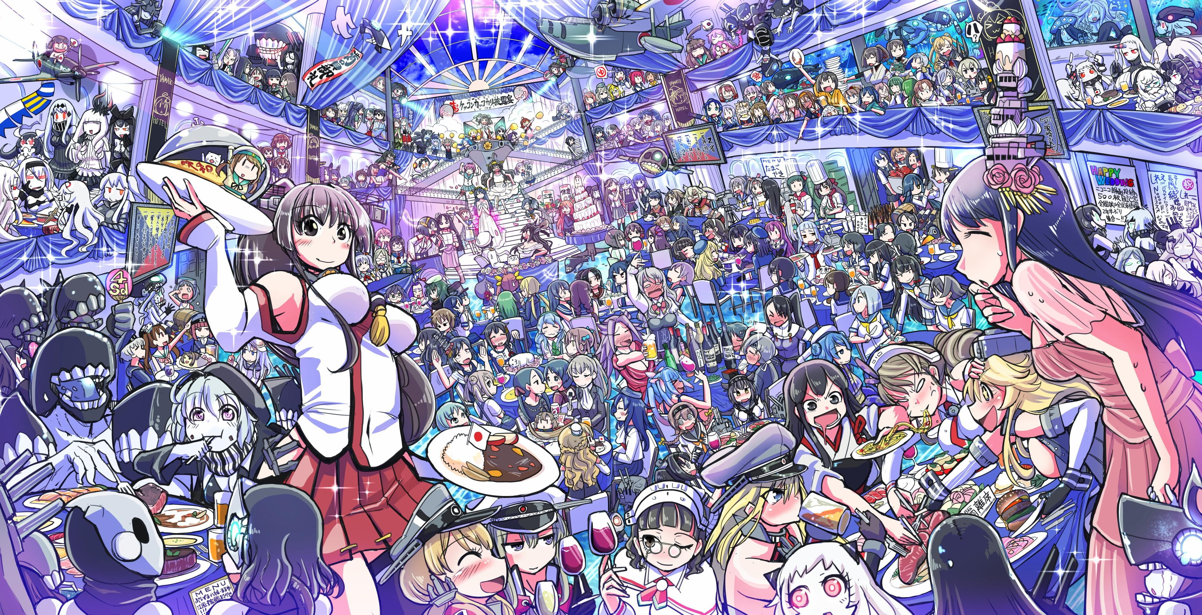 Yura (KanColle), Isokaze (KanColle), horns, Akitsumaru (kancolle), Yamato (KanColle), fish, Mutsu (KanColle), miko, Akitsushima (KanColle), Kuroshio (KanColle), HD Wallpaper