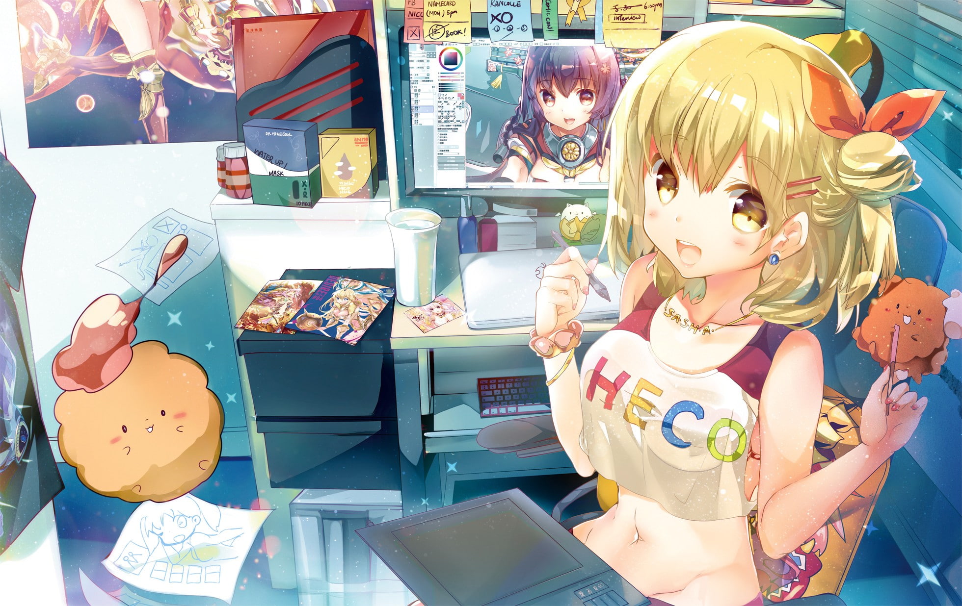 1080P, original characters, Kantai Collection, Yamato (KanColle), room, computer, HD Wallpaper