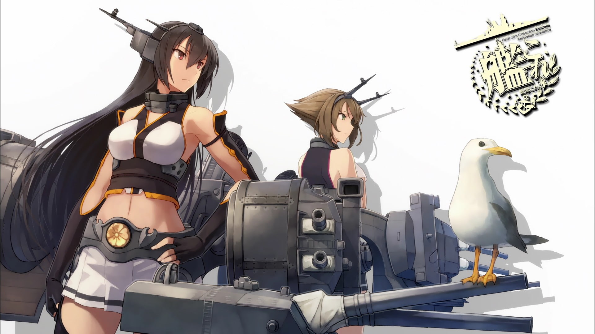 animals in the wild, real people, weapon, vertebrate, sitting, people, birds, bird, women, occupation, transportation, Mutsu (KanColle), ship, seagulls, HD Wallpaper