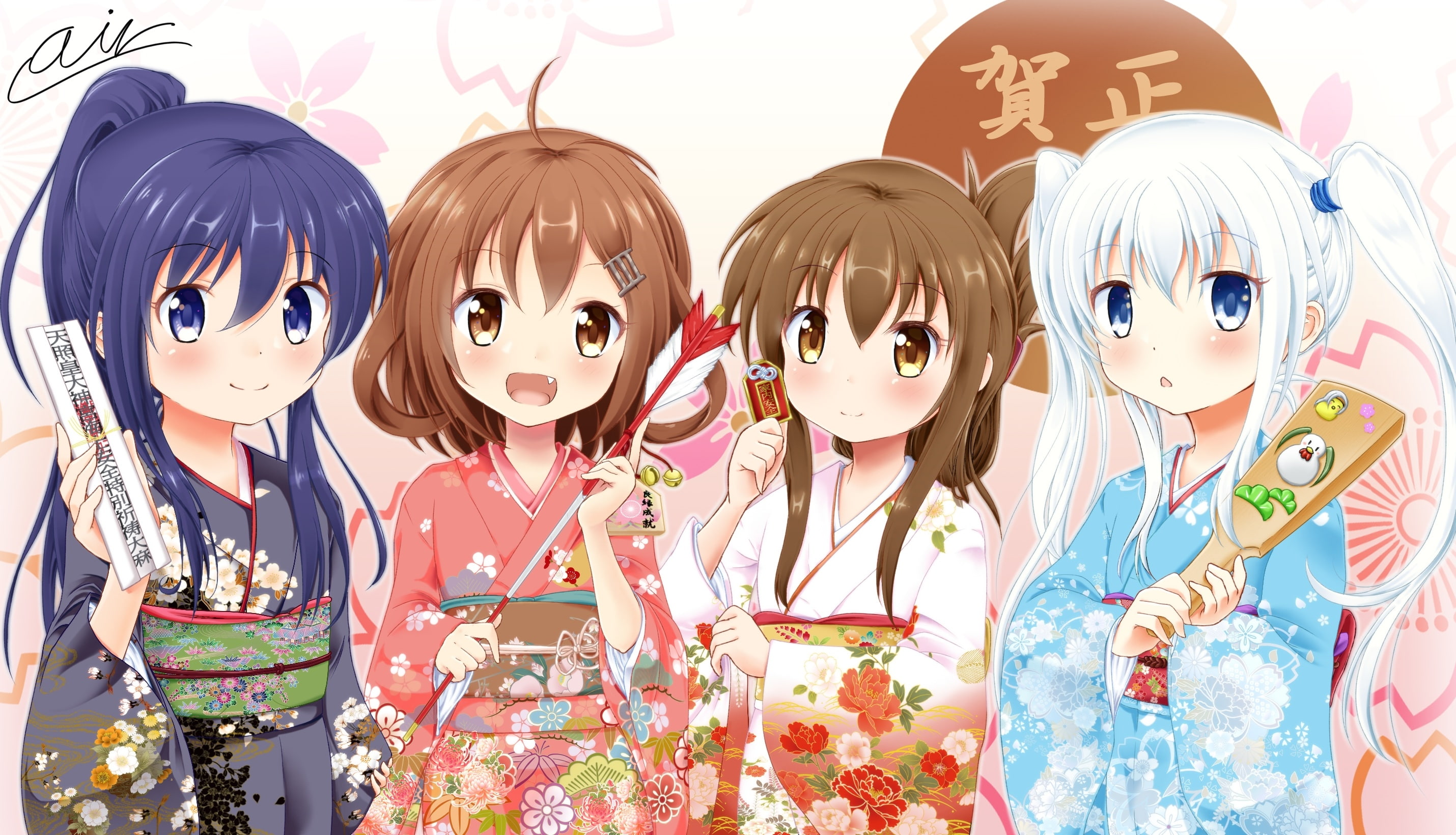 celebration, akatsuki, art and craft, kancolle, human representation, creativity, group of people, loli, childhood, kimono, kantai collection, Anime, people, HD Wallpaper