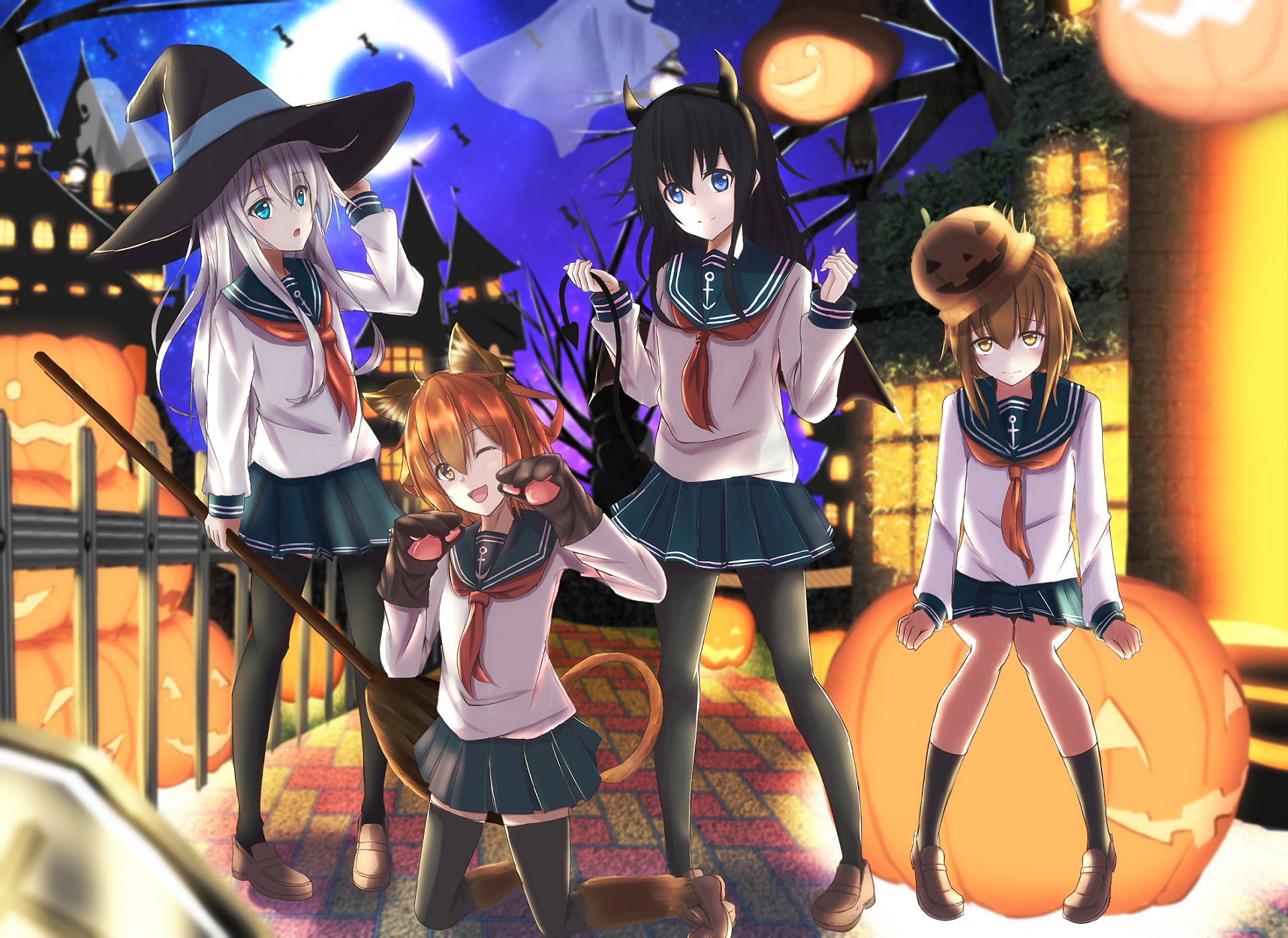 Akatsuki (KanColle), Inazuma (Kancolle), 1080P, Ikazuchi (Kancolle), Kantai Collection, Anime, Hibiki (Kancolle), HD Wallpaper